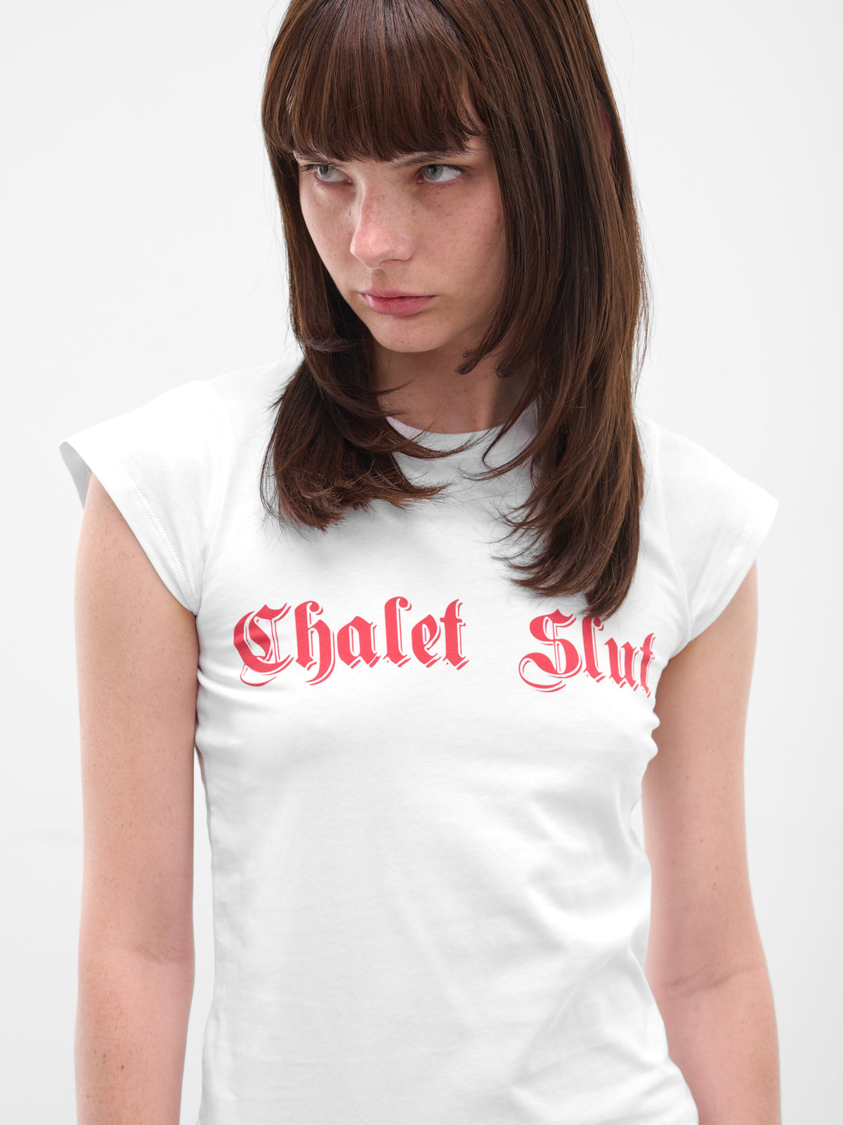 White 'Chalet Slut' Baby Tee (CALET-SLUT-BABY-TEE-WHITE)
