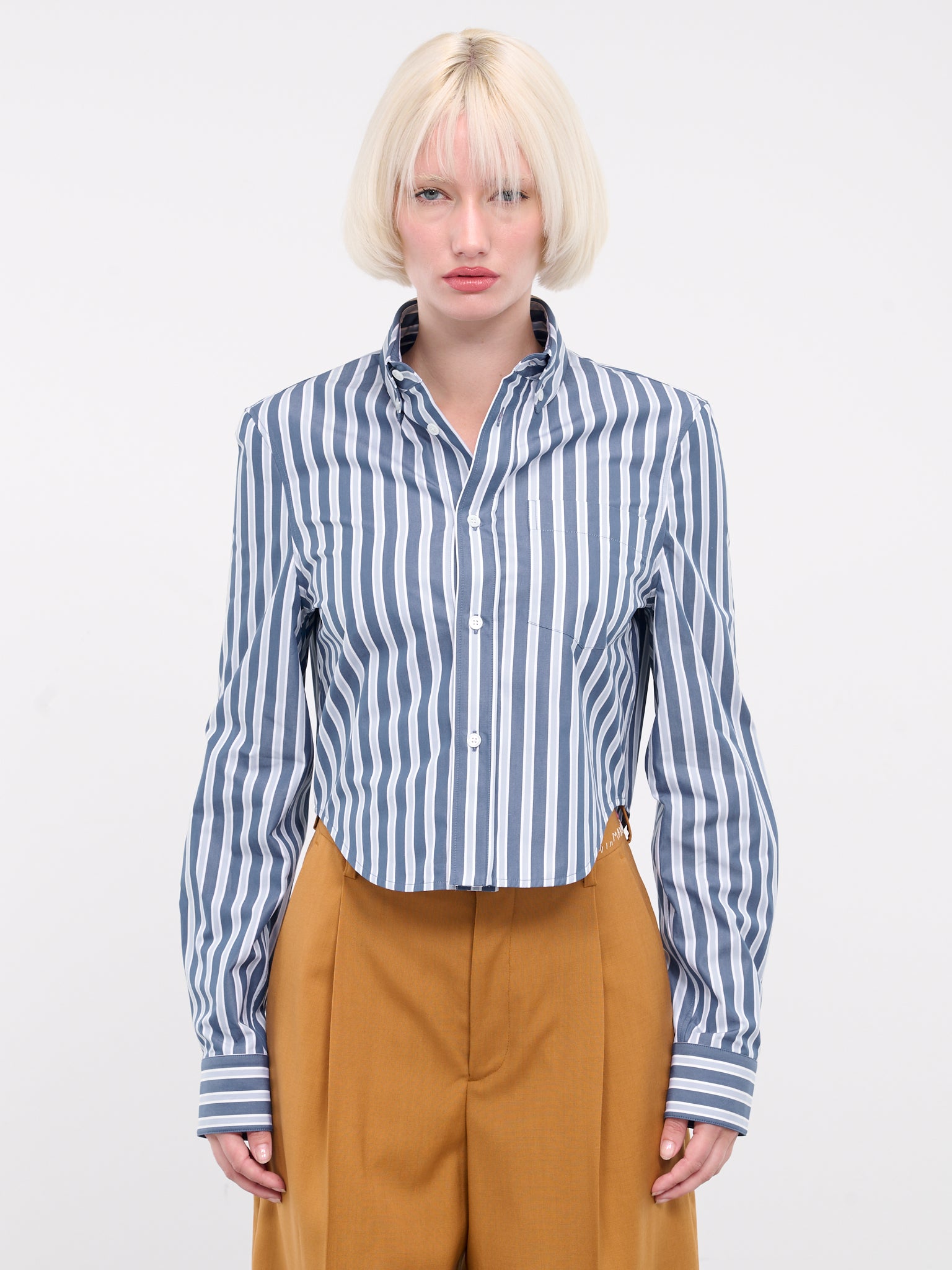 Cropped Stripe Shirt (CAMA0579S0-UTC336-BLUE-STRIPES)