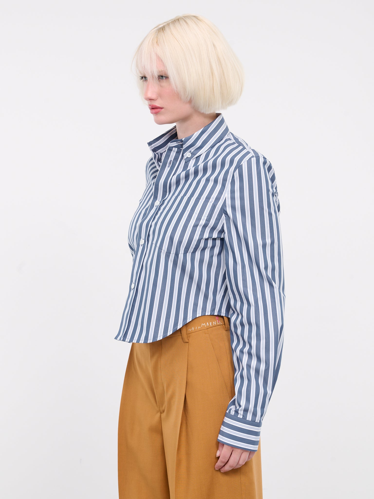 Cropped Stripe Shirt (CAMA0579S0-UTC336-BLUE-STRIPES)