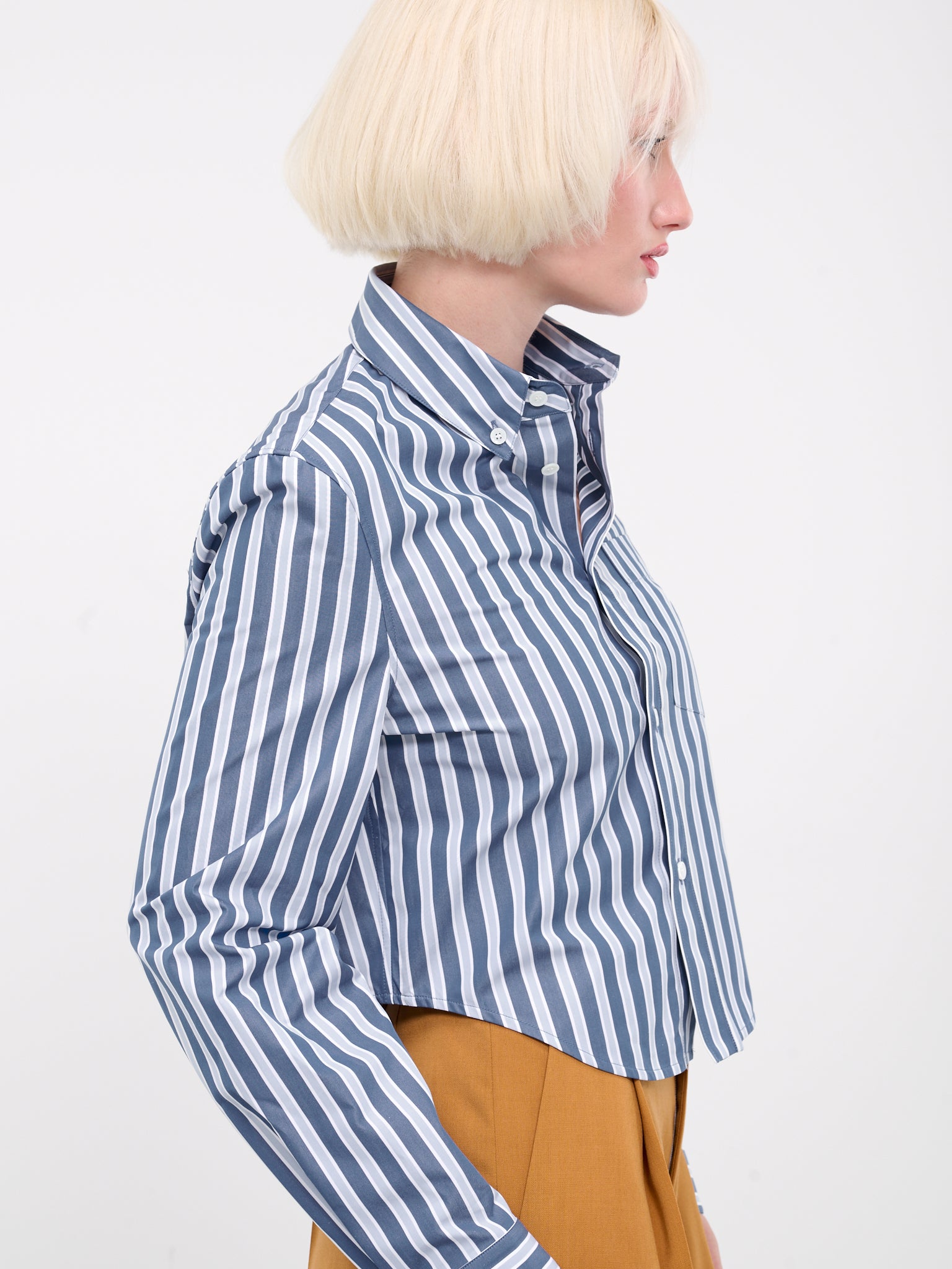 Cropped Stripe Shirt (CAMA0579S0-UTC336-BLUE-STRIPES)