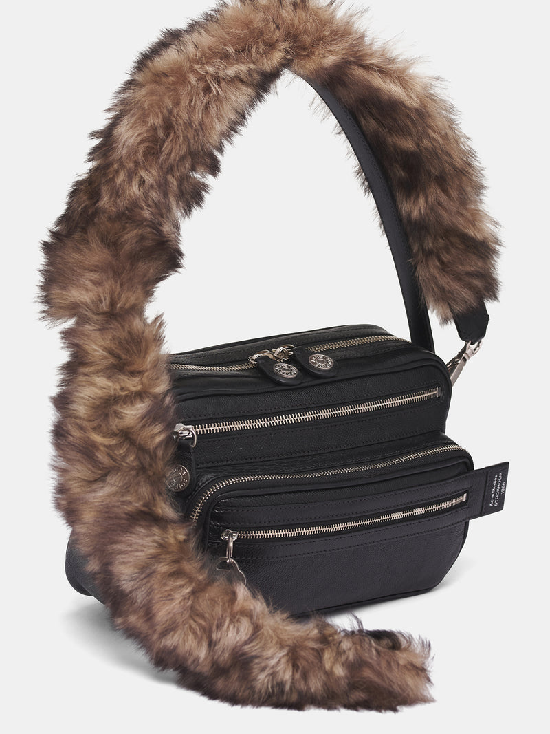 Leather Camero Fur Party Bag (CAMERO-PARTY-FUR-STRAP-BLACK)