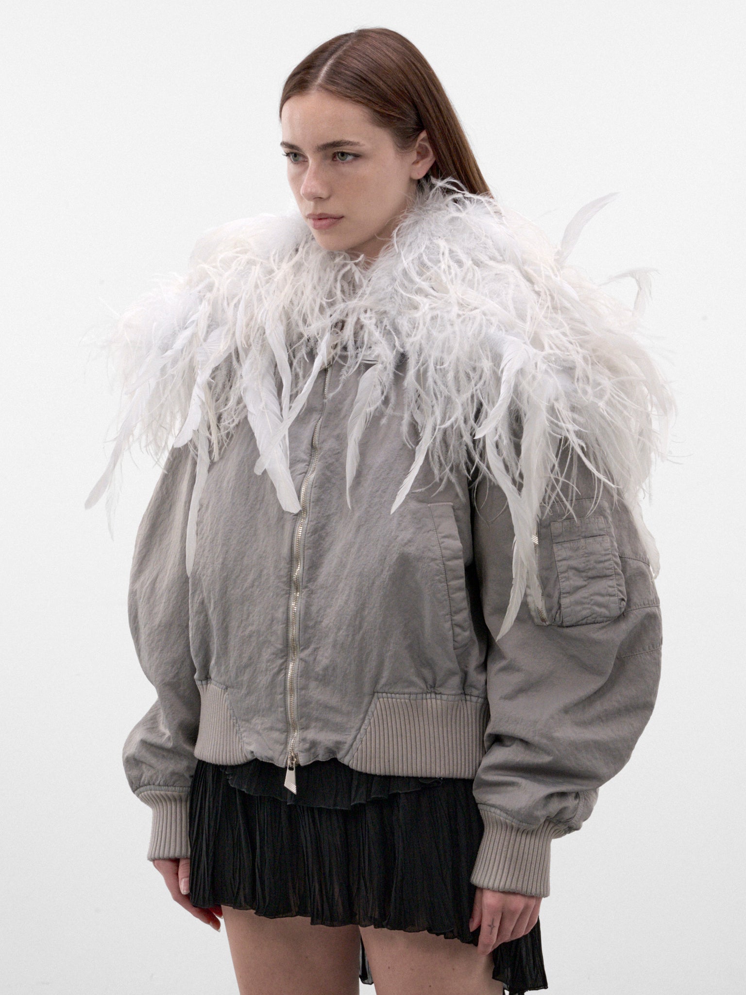 Ice Feather Collar Bomber Jacket (CAPWCB00132-ICE)