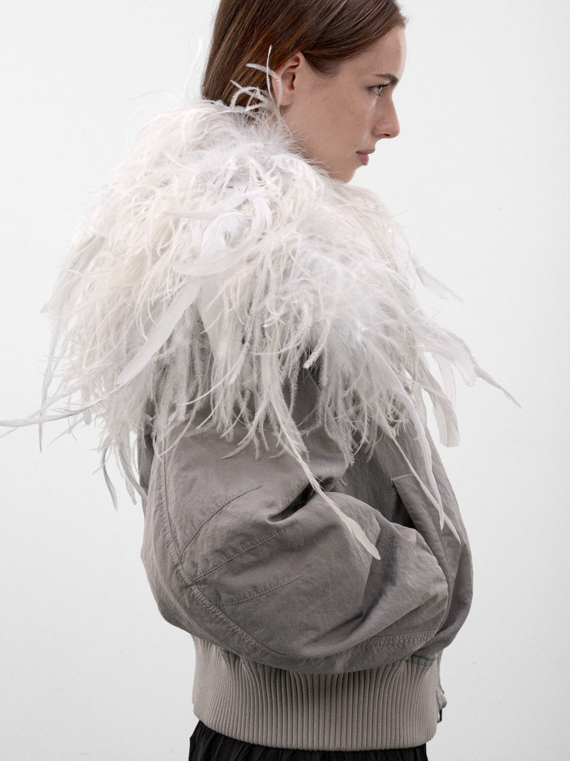 Ice Feather Collar Bomber Jacket (CAPWCB00132-ICE)