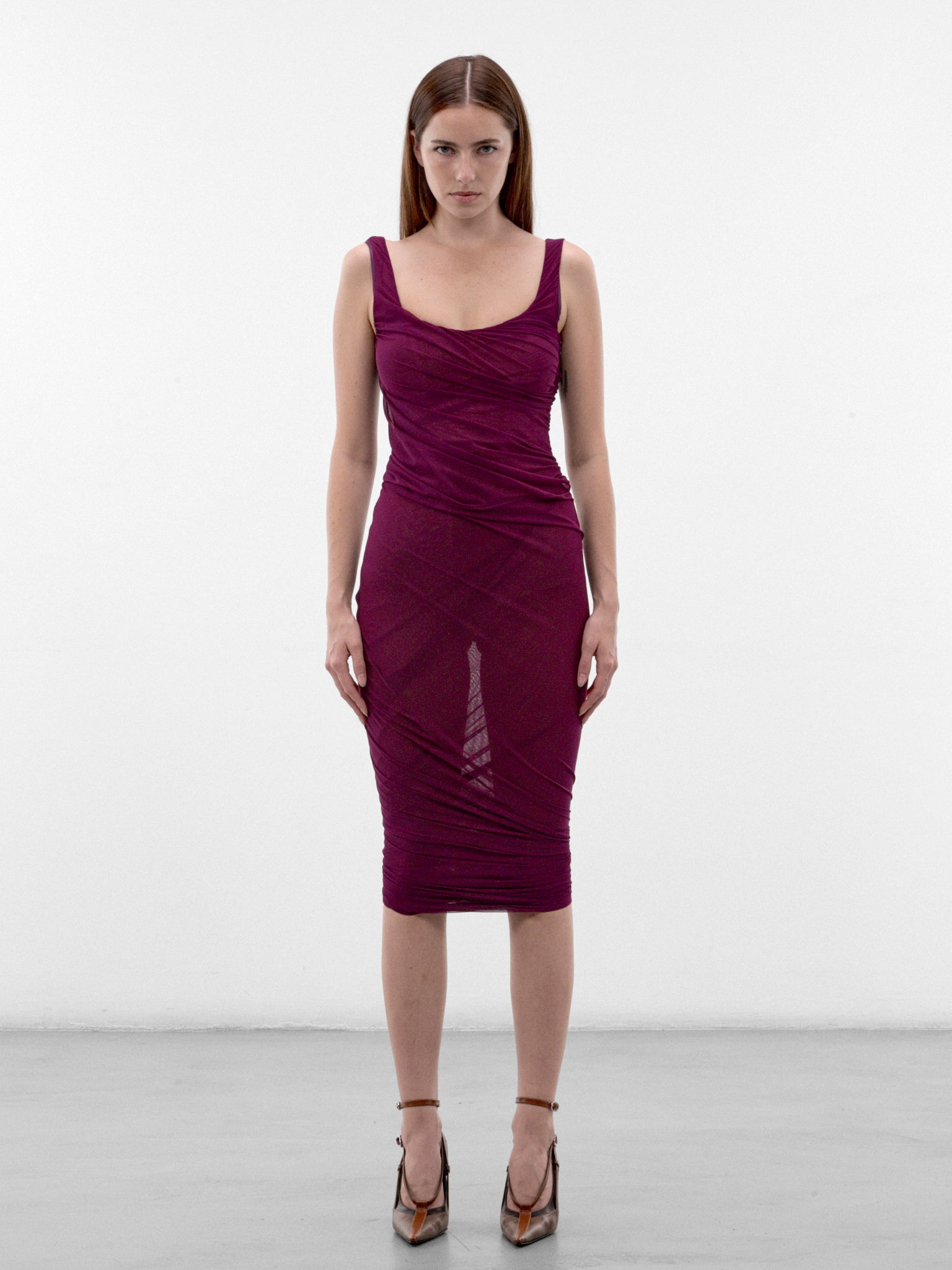 Plum Nylon Sleeveless Midi Dress (CAPWCW00334-PLUM)