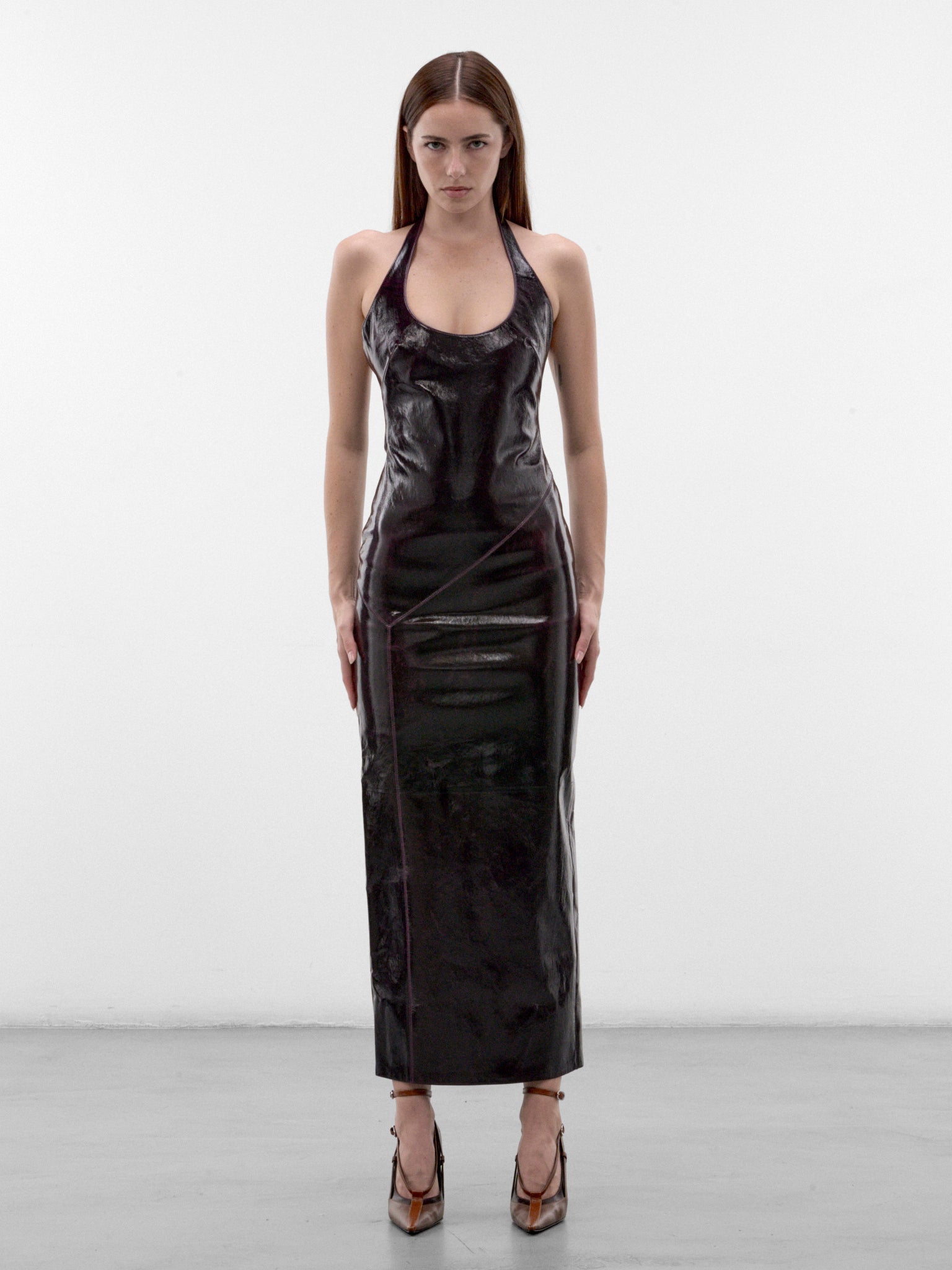 Plum Lamb Leather Maxi Dress (CAPWCW00342-PLUM)