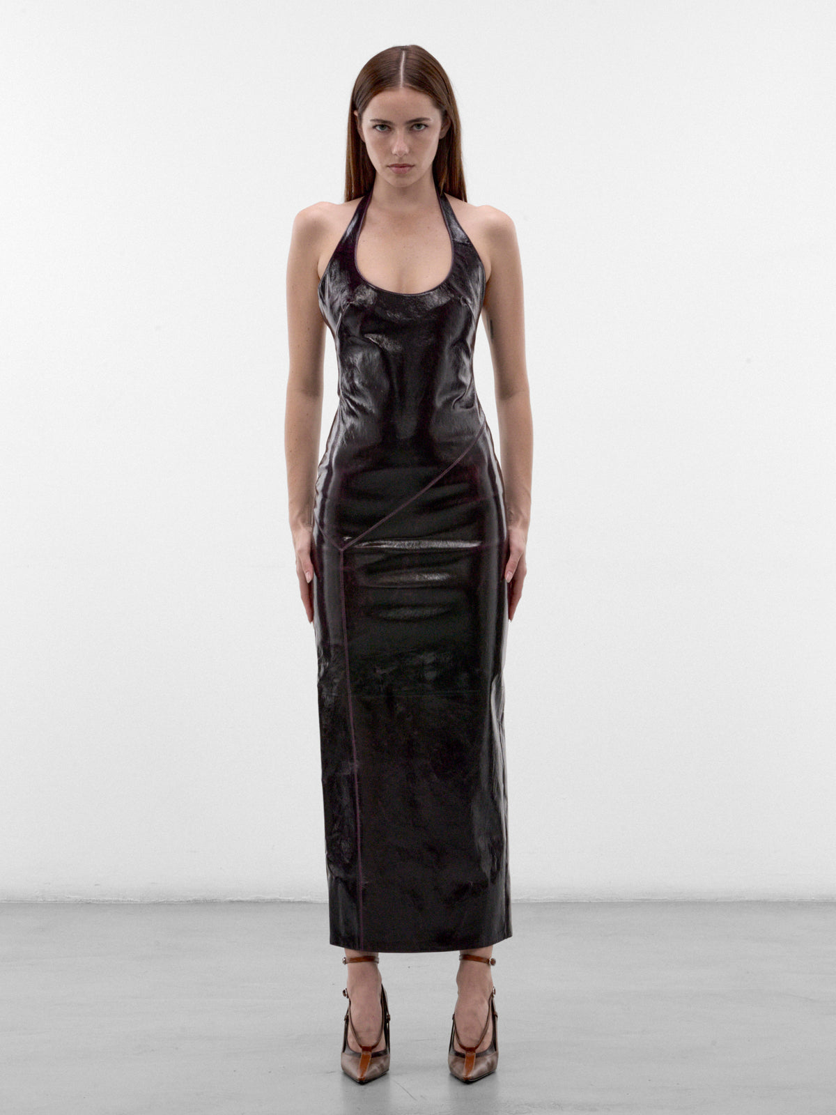 Plum Lamb Leather Maxi Dress (CAPWCW00342-PLUM)