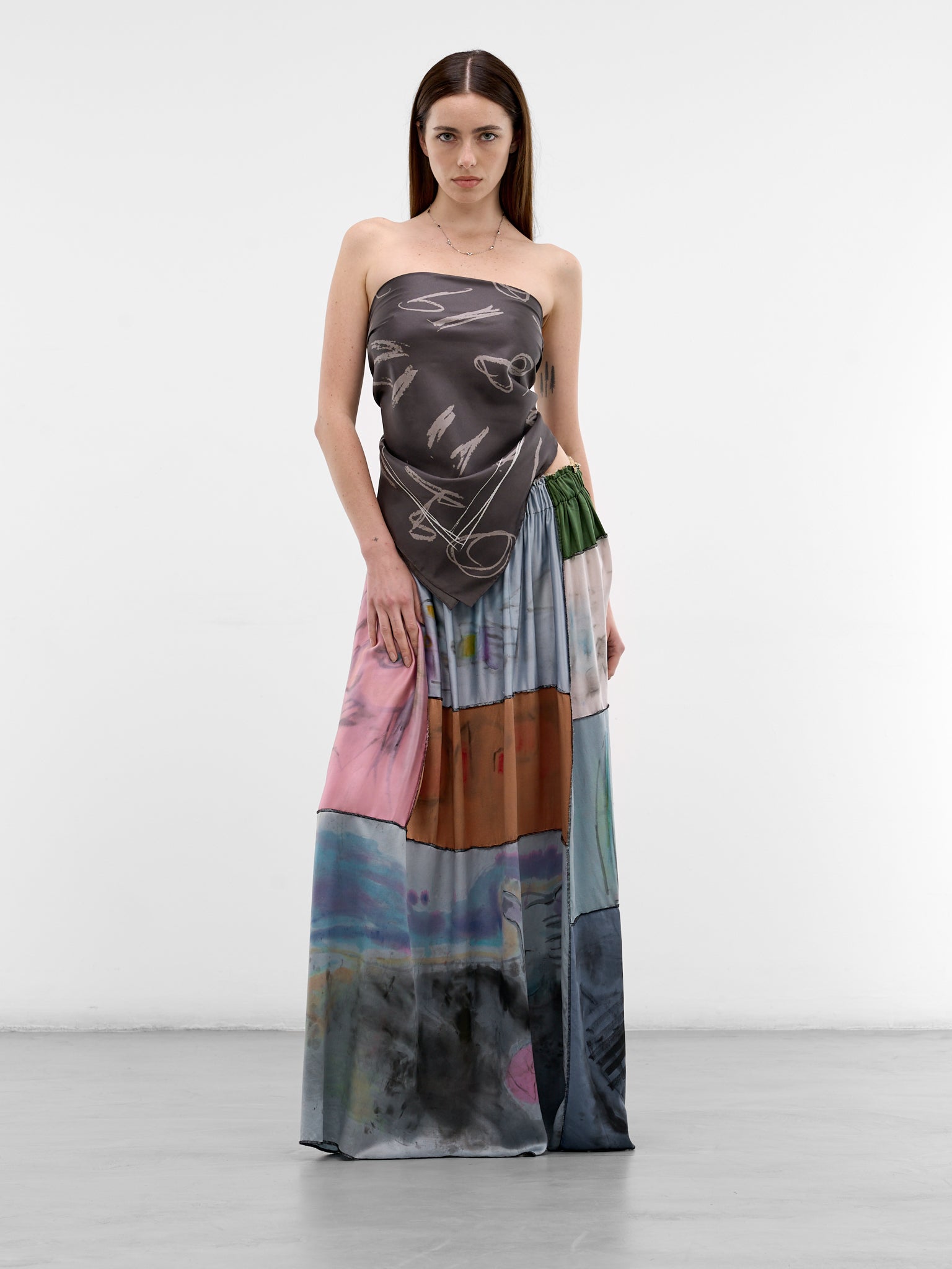 Hand Dyed & Illustrated Skirt (CB24HL05-BEIGE-PINK-MULTI)