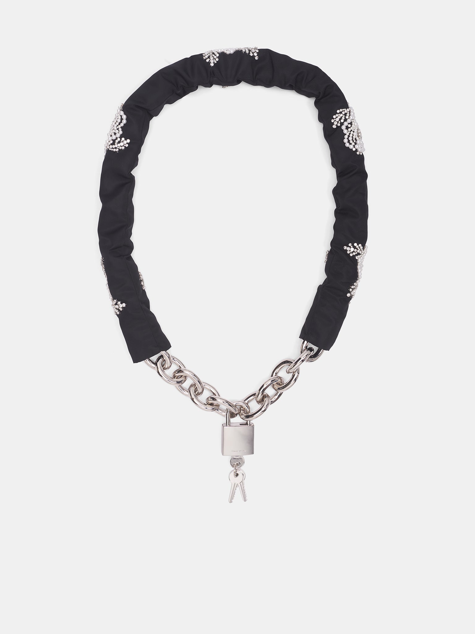 Embellished Sleeve Chain Padlock Belt (CBELT-1ESL-M-0919-BLACK-PEARL-)