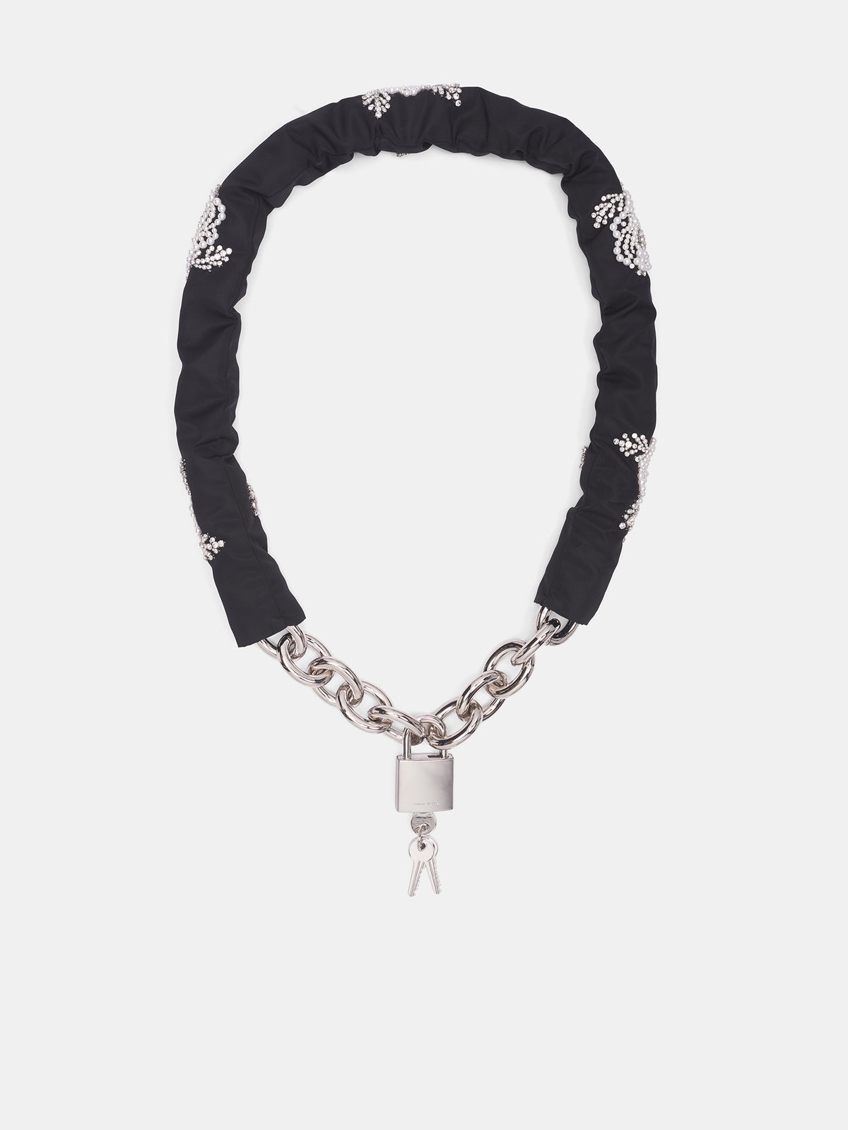 Embellished Sleeve Chain Padlock Belt (CBELT-1ESL-M-0919-BLACK-PEARL-)
