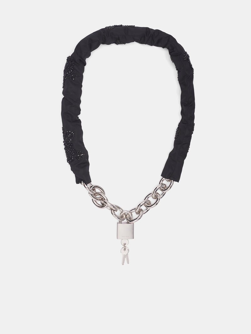 Embellished Sleeve Chain Padlock Belt (CBELT-1ESL-M-0919-BLACK-JET)