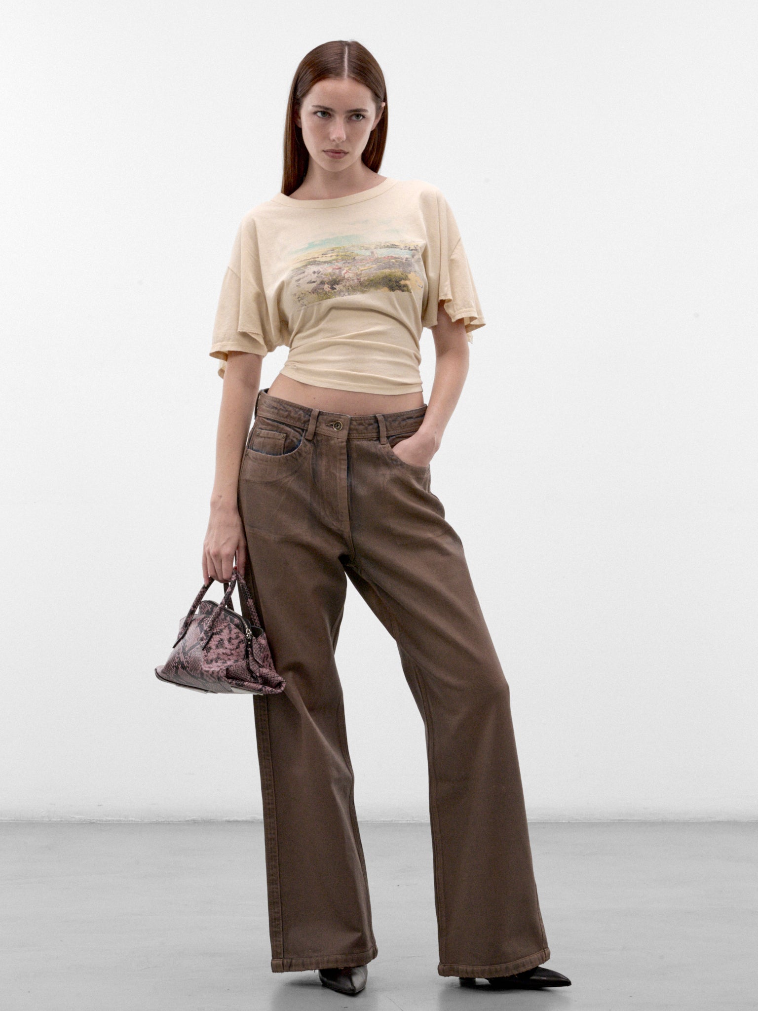 Brown Coated Wide Jeans (CCJEA0WASB-WASHED-BROWN)