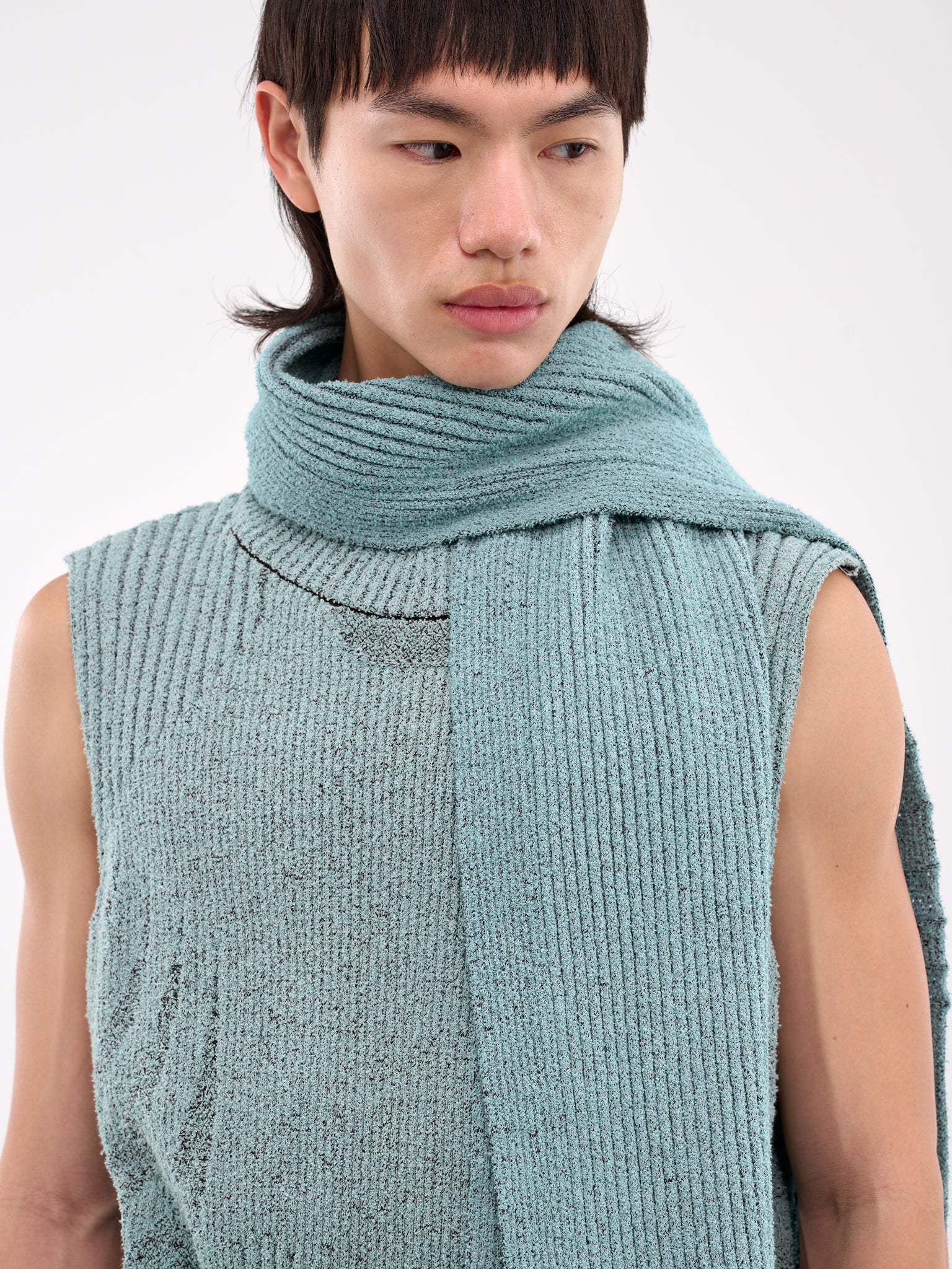 Scarf Collar Knit Sweater Vest (CCS4-TOP-KVSTCARF-GREEN-BROWN)