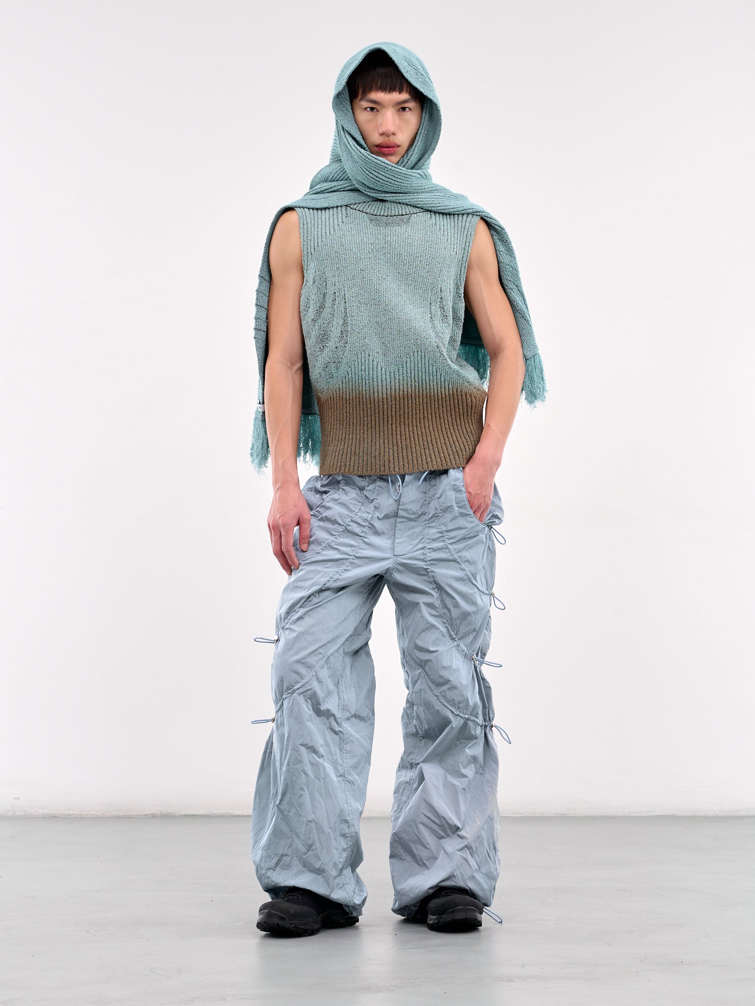 Scarf Collar Knit Sweater Vest (CCS4-TOP-KVSTCARF-GREEN-BROWN)