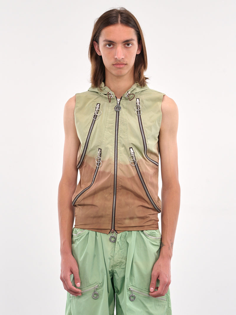 Multi-Zip Hooded Vest (CCS4-TOP-MULTIPOCH-GREEN-BROWN)