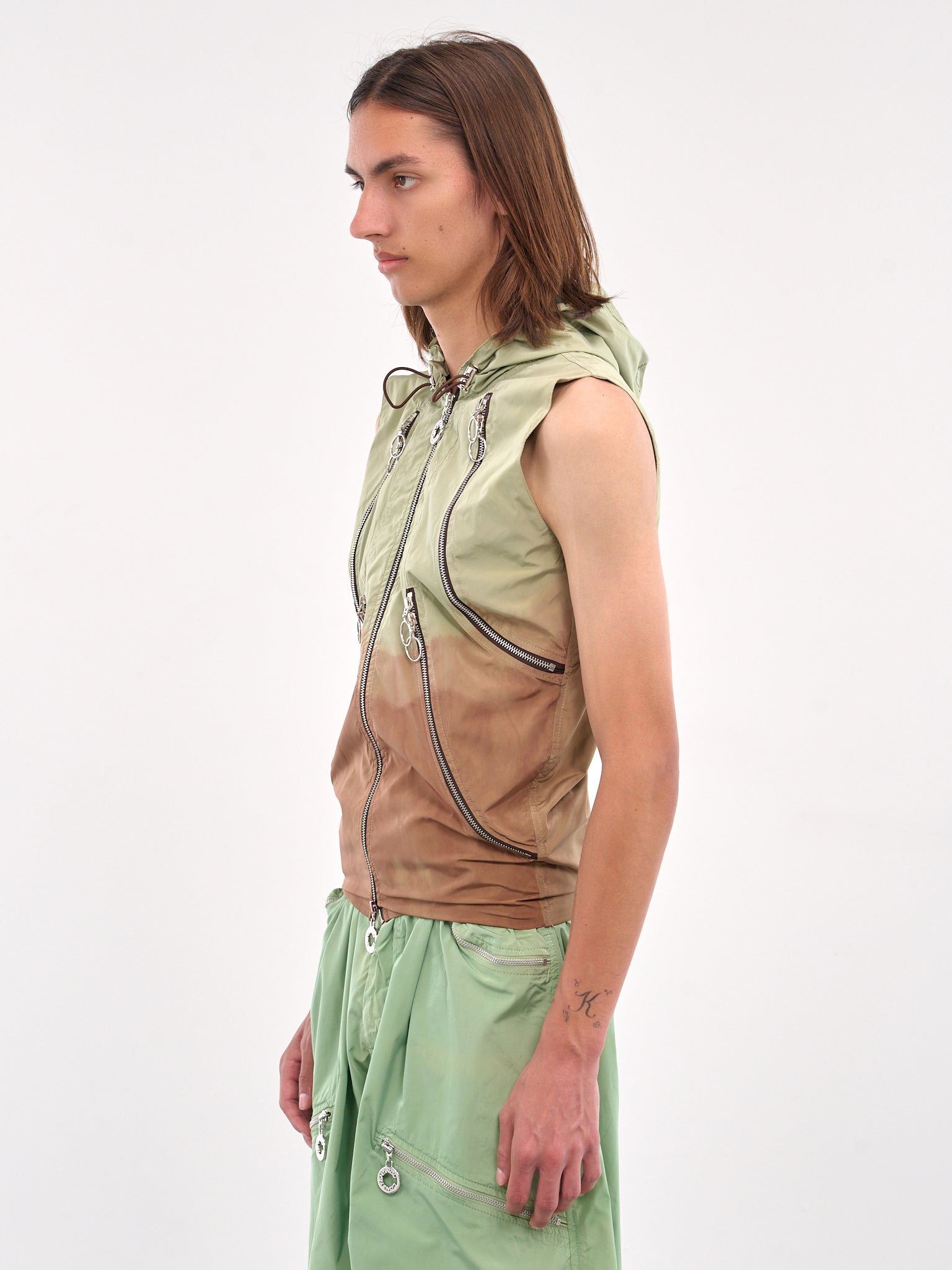 Multi-Zip Hooded Vest (CCS4-TOP-MULTIPOCH-GREEN-BROWN)