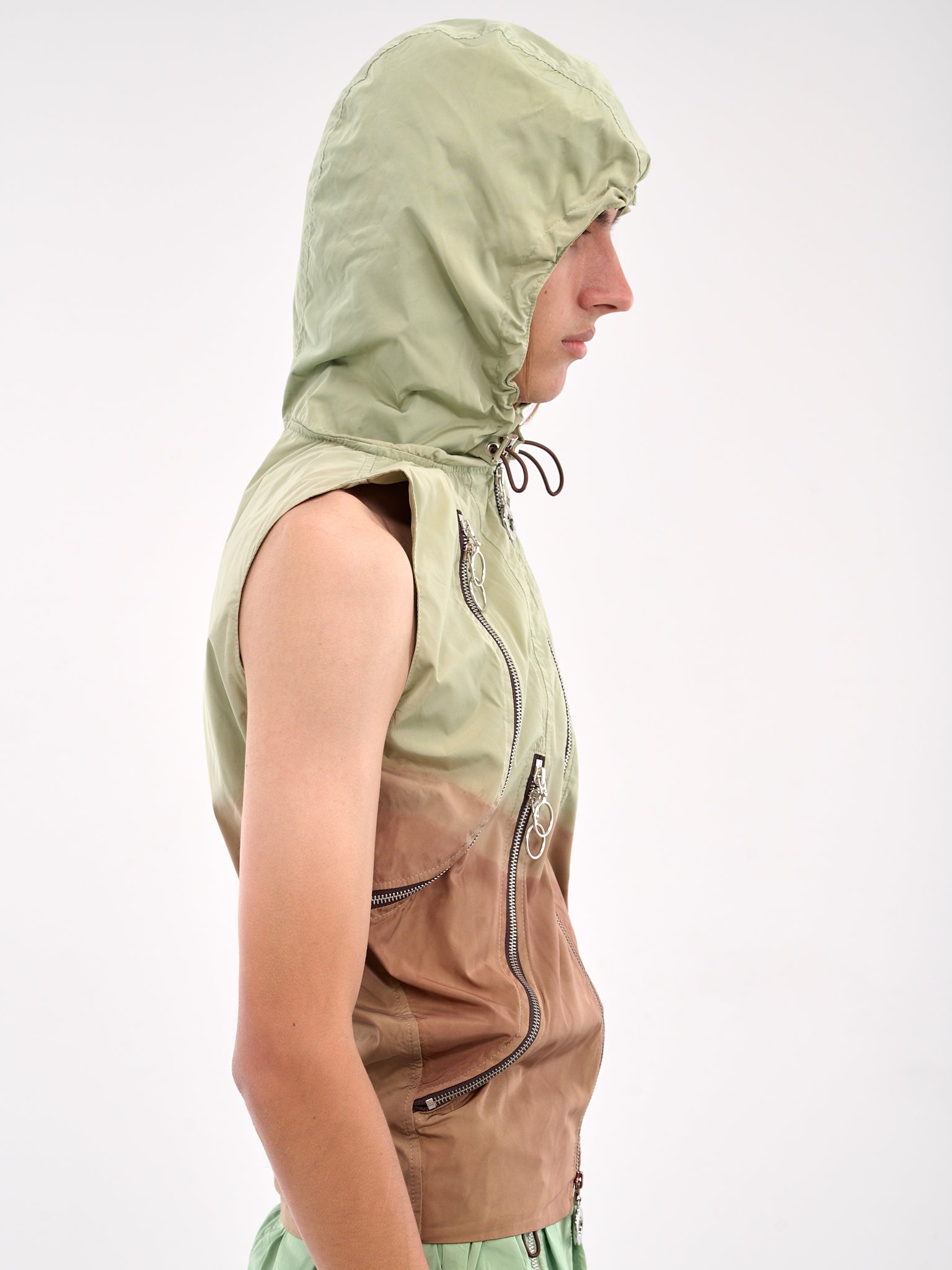 Multi-Zip Hooded Vest (CCS4-TOP-MULTIPOCH-GREEN-BROWN)