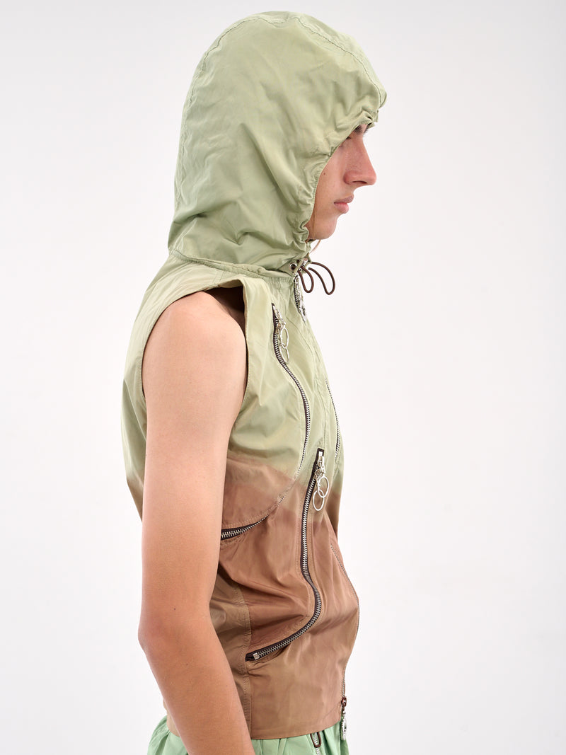 Multi-Zip Hooded Vest (CCS4-TOP-MULTIPOCH-GREEN-BROWN)