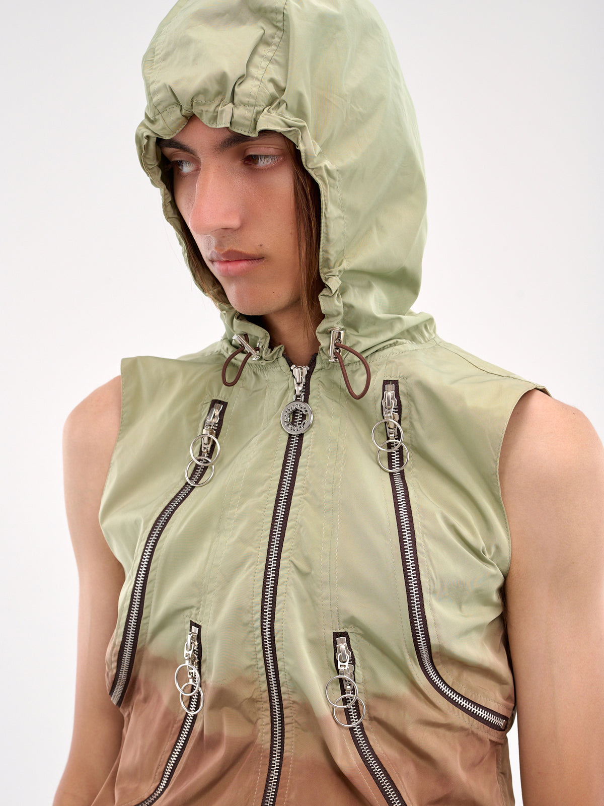Multi-Zip Hooded Vest (CCS4-TOP-MULTIPOCH-GREEN-BROWN)