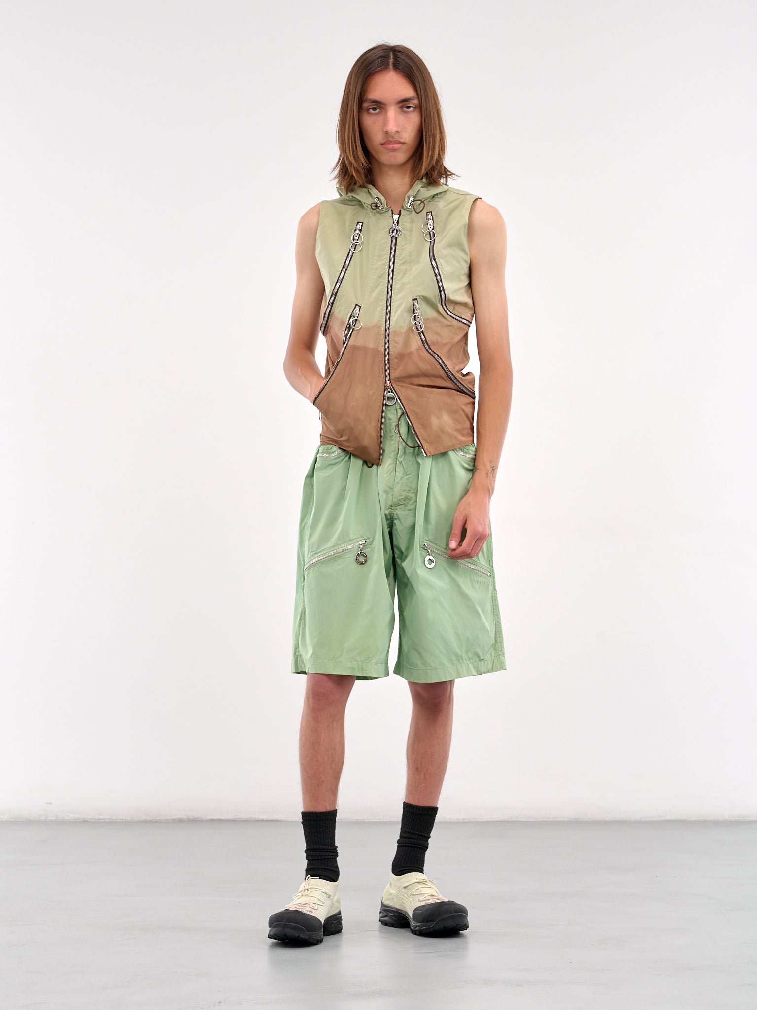Multi-Zip Hooded Vest (CCS4-TOP-MULTIPOCH-GREEN-BROWN)
