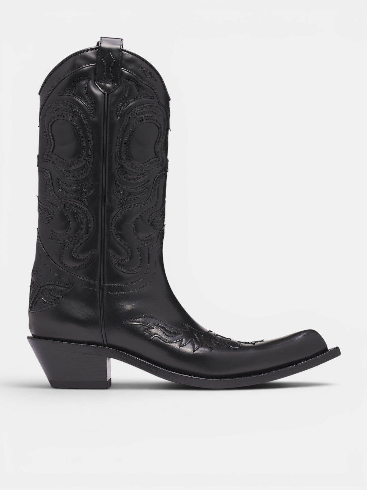 Black Leather Cowboy Boots (CD0024-900410-BLACK)