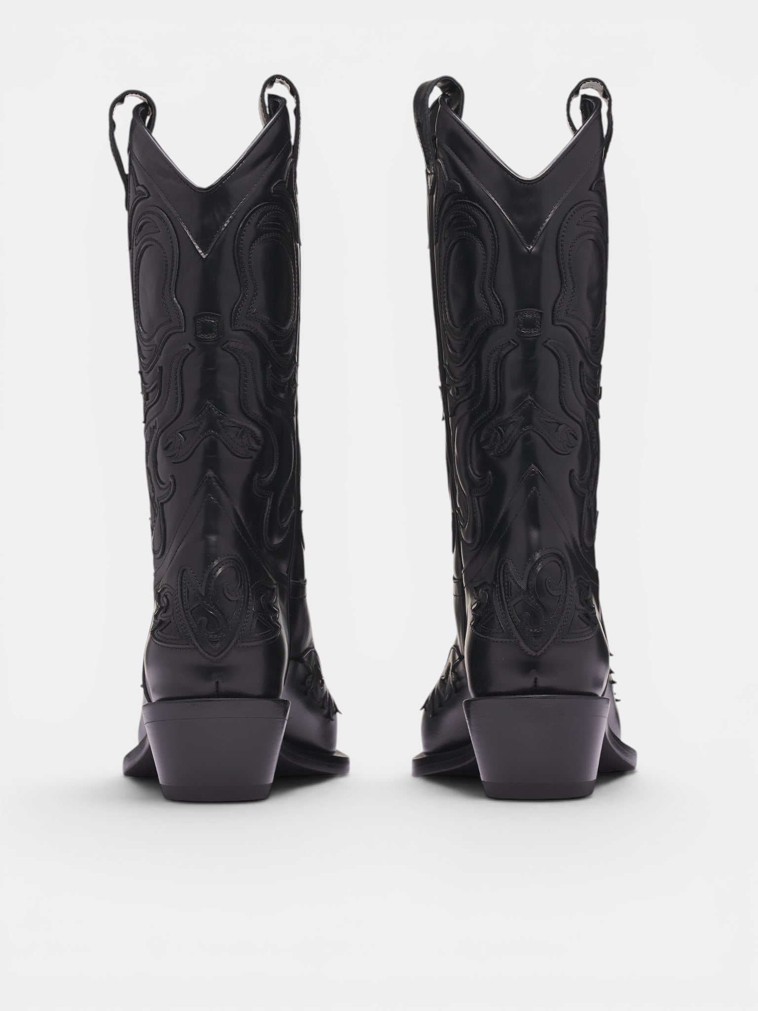 Black Leather Cowboy Boots (CD0024-900410-BLACK)