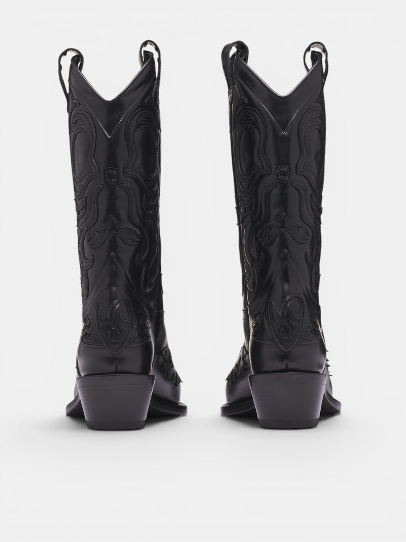 Black Leather Cowboy Boots (CD0024-900410-BLACK)
