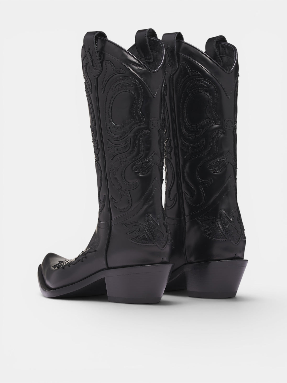 Black Leather Cowboy Boots (CD0024-900410-BLACK)