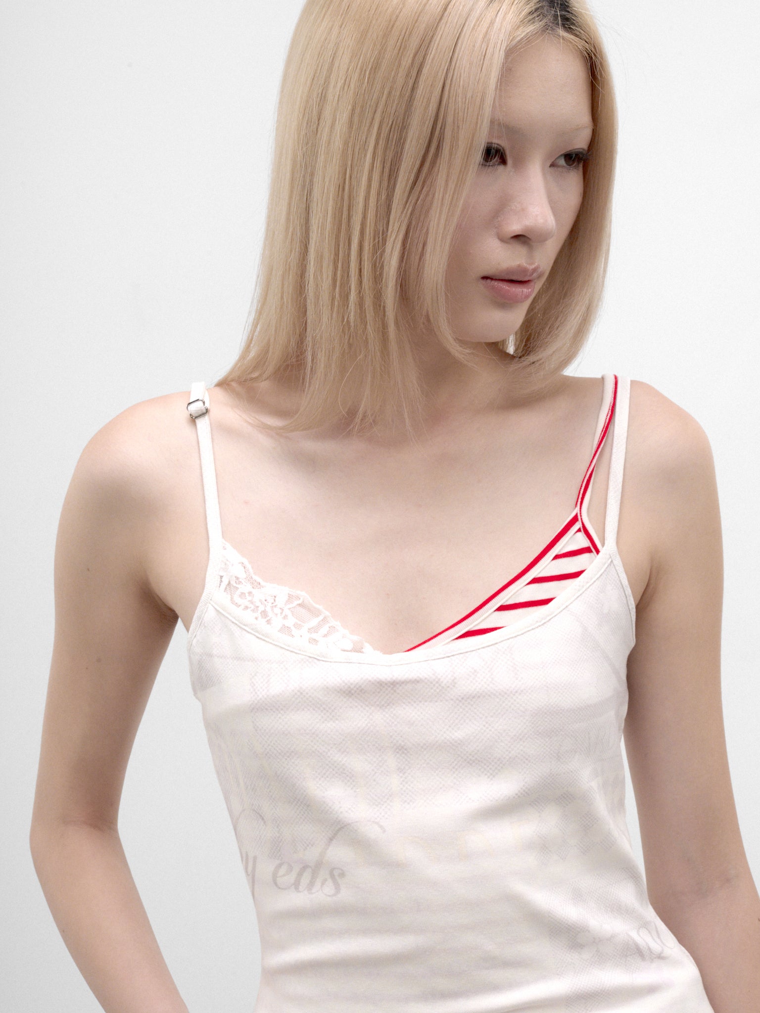 Layered Stripe & Lace Paneled Camisole (CDDA32528-MOONLIGHT-WHITE)