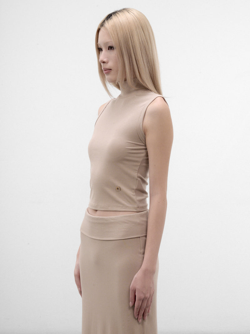 Latte Mock neck Tank Top (CDDA32589-LATTE)