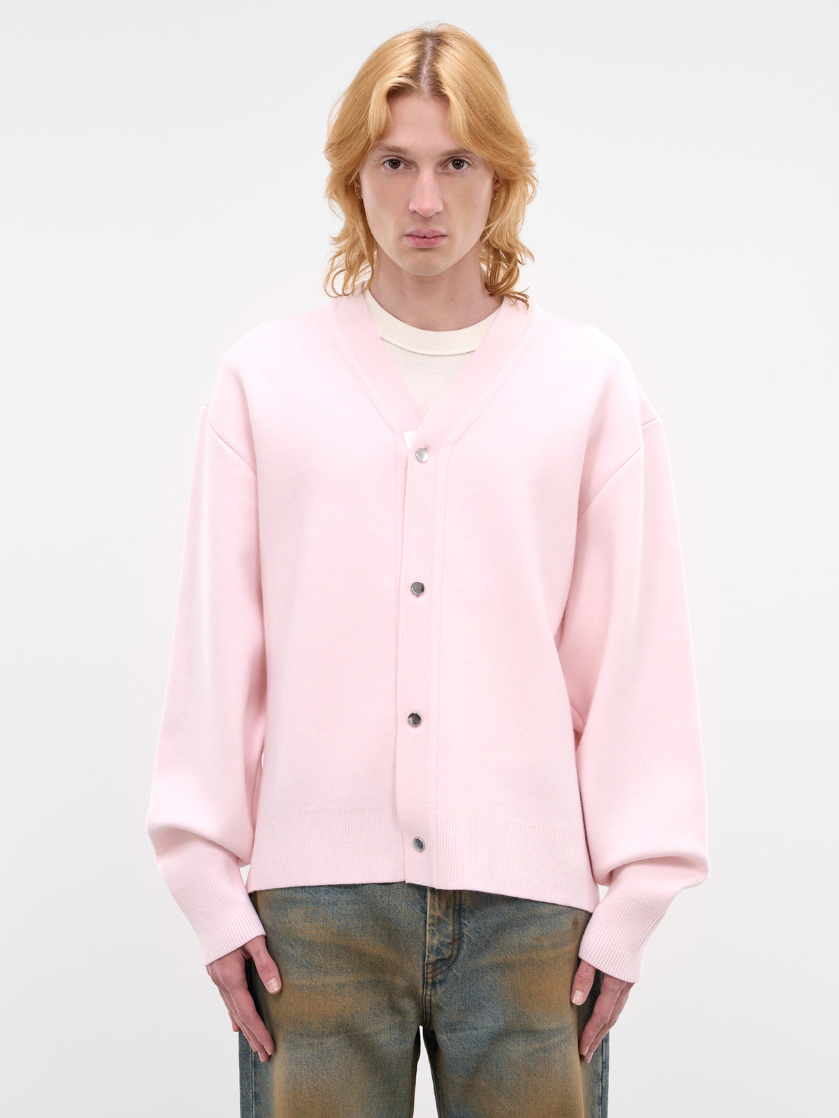 Pink Wool Knit Rounded Cardigan (CDM00292CK00185-LIGHT-PINK)