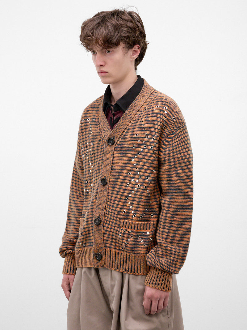 Brown Eyelet Knit Cardigan (CDMG0198S0-UFP406-MLV89-BROWN)