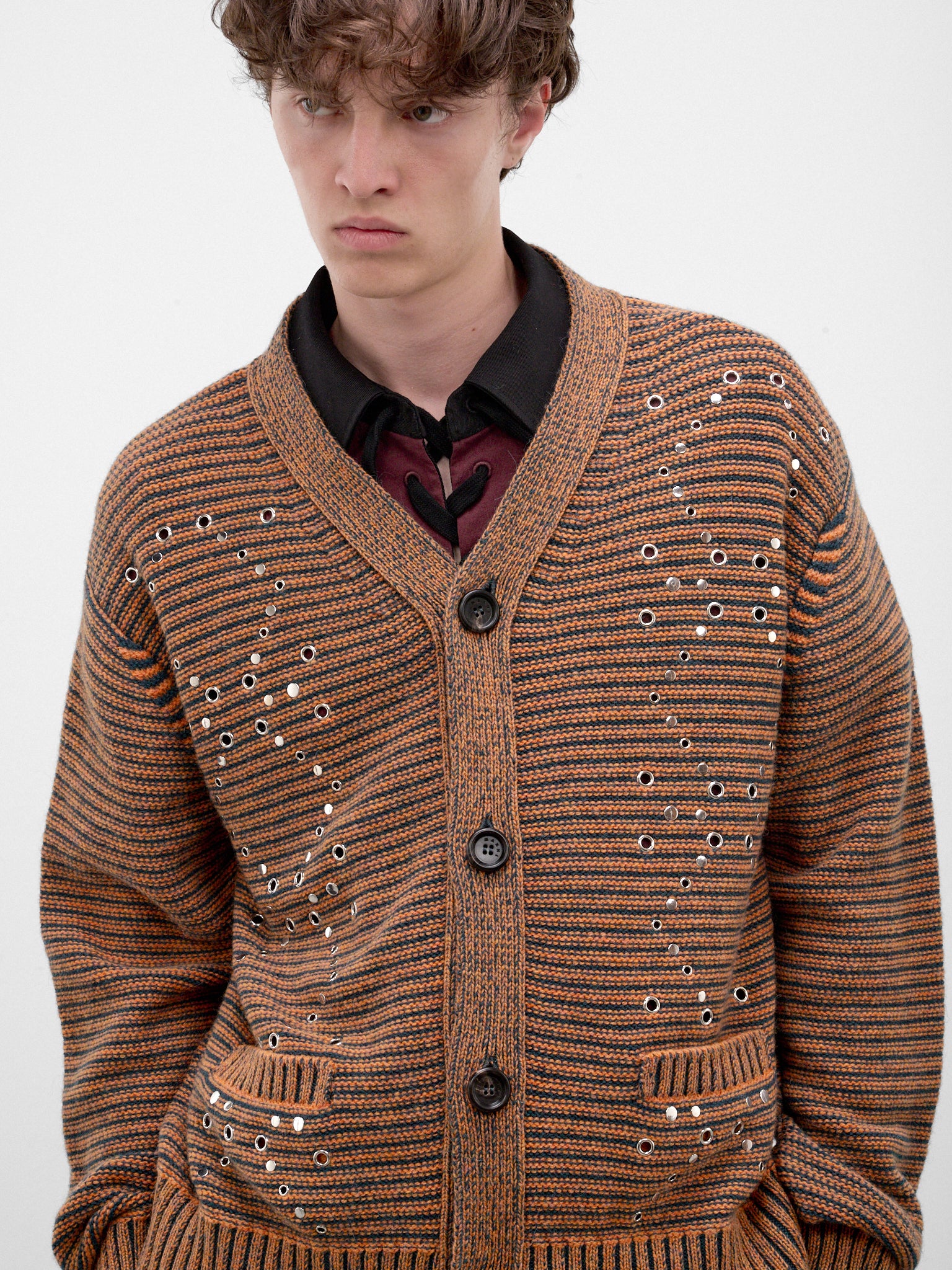 Brown Eyelet Knit Cardigan (CDMG0198S0-UFP406-MLV89-BROWN)