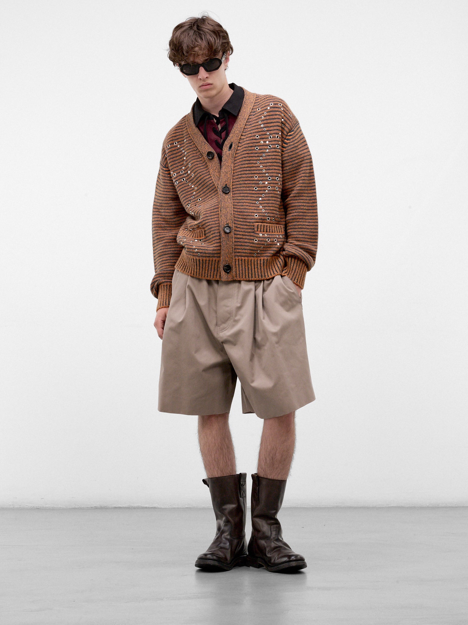 Brown Eyelet Knit Cardigan (CDMG0198S0-UFP406-MLV89-BROWN)