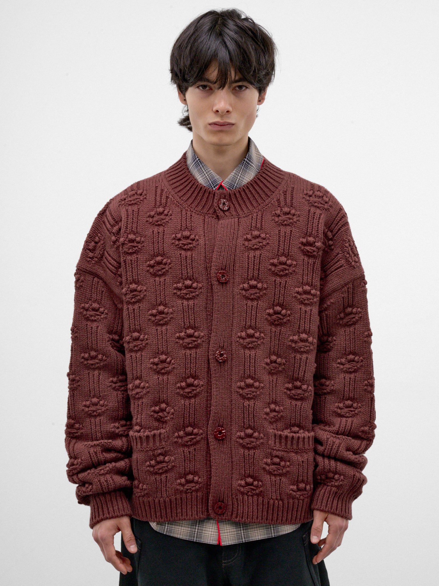 Burgundy Wool-Silk Knit Cardigan (CDMG0200A0-UFZ419-DARK-BURGUND)