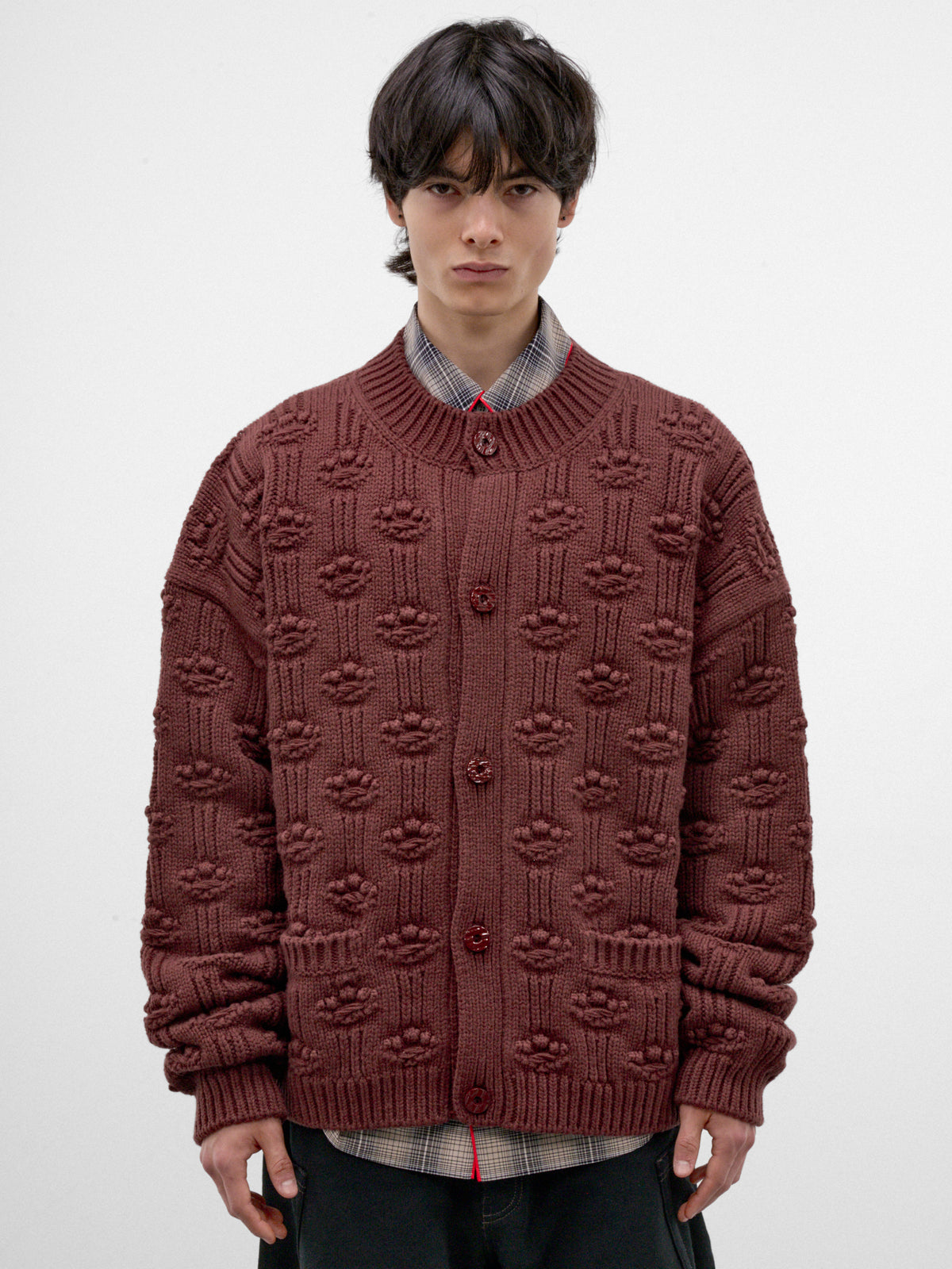 Burgundy Wool-Silk Knit Cardigan (CDMG0200A0-UFZ419-DARK-BURGUND)