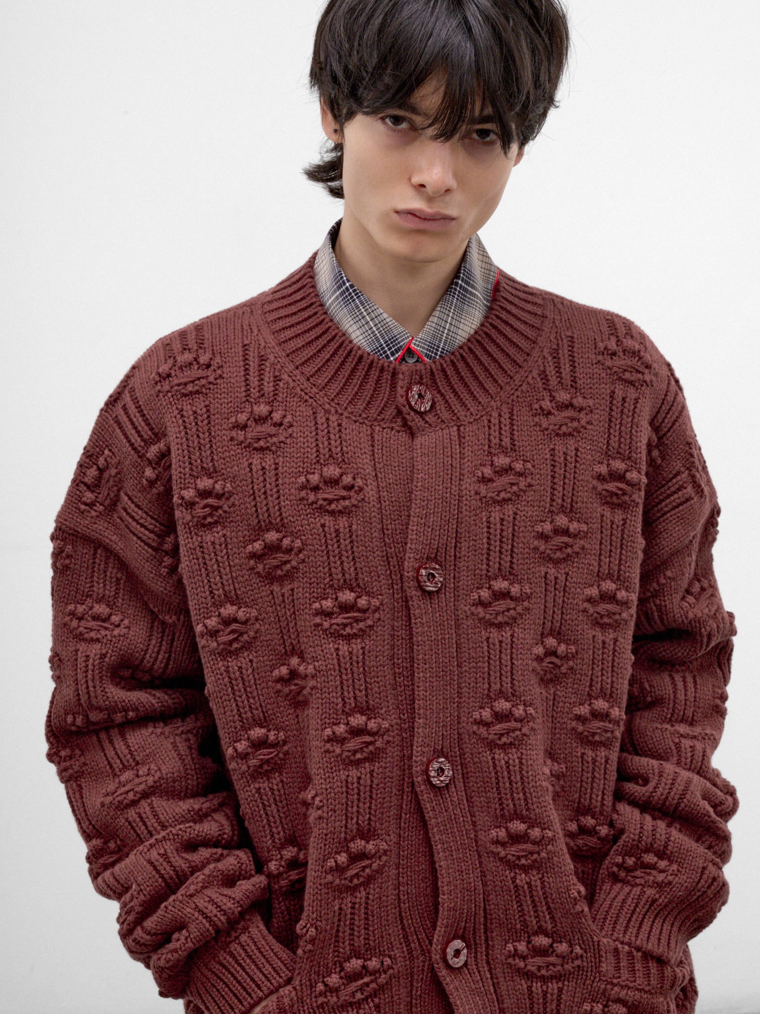 Burgundy Wool-Silk Knit Cardigan (CDMG0200A0-UFZ419-DARK-BURGUND)