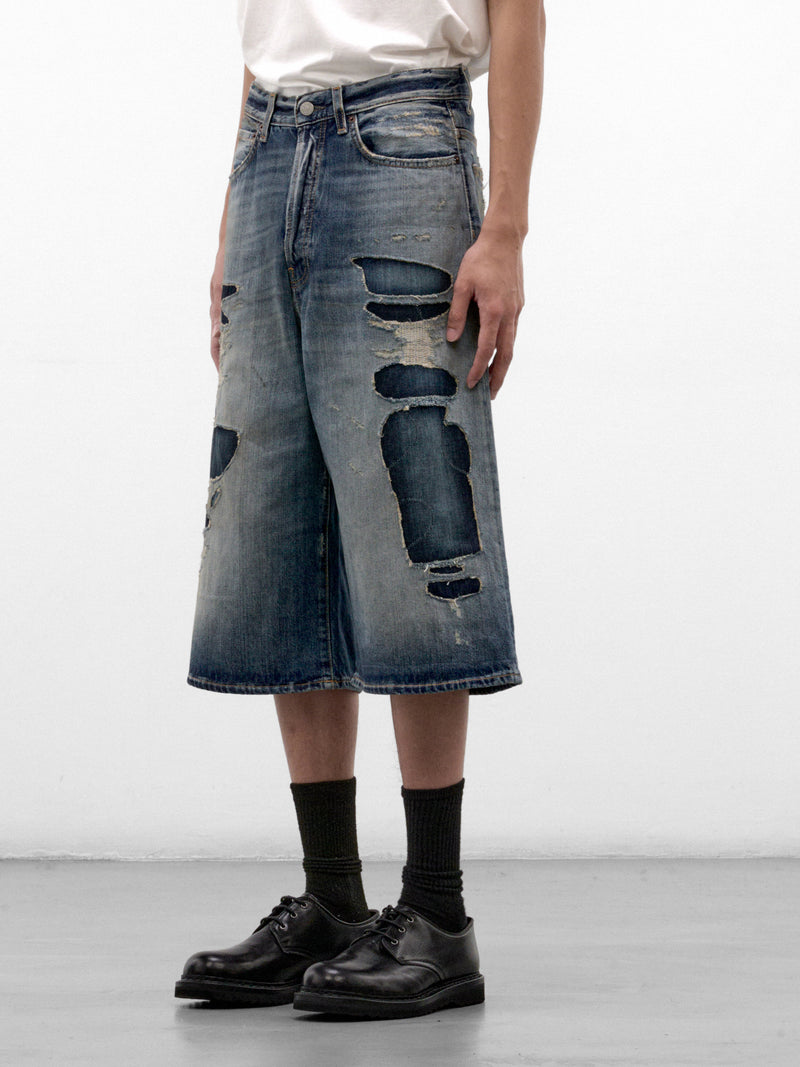 Blue Distressed Denim Shorts (CE0085-863014-MID-BLUE)