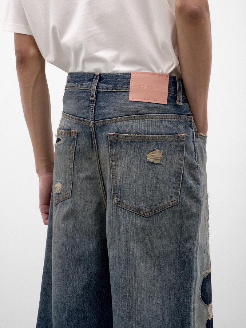 Blue Distressed Denim Shorts (CE0085-863014-MID-BLUE)