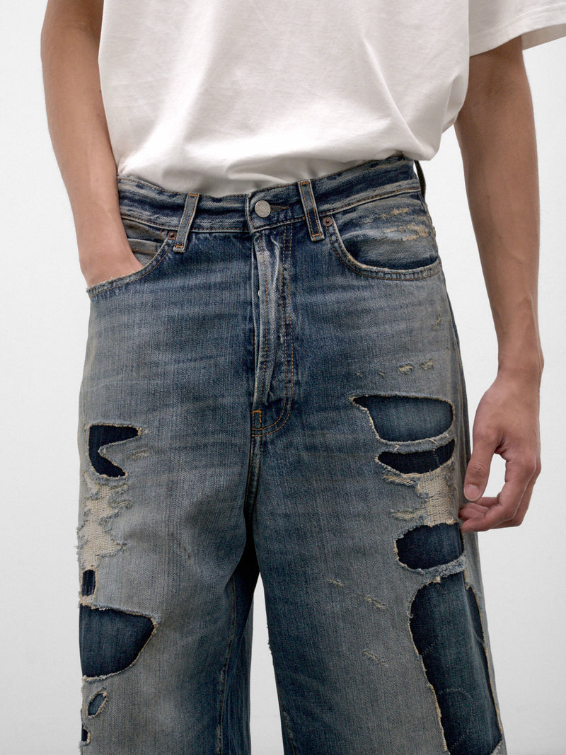 Blue Distressed Denim Shorts (CE0085-863014-MID-BLUE)