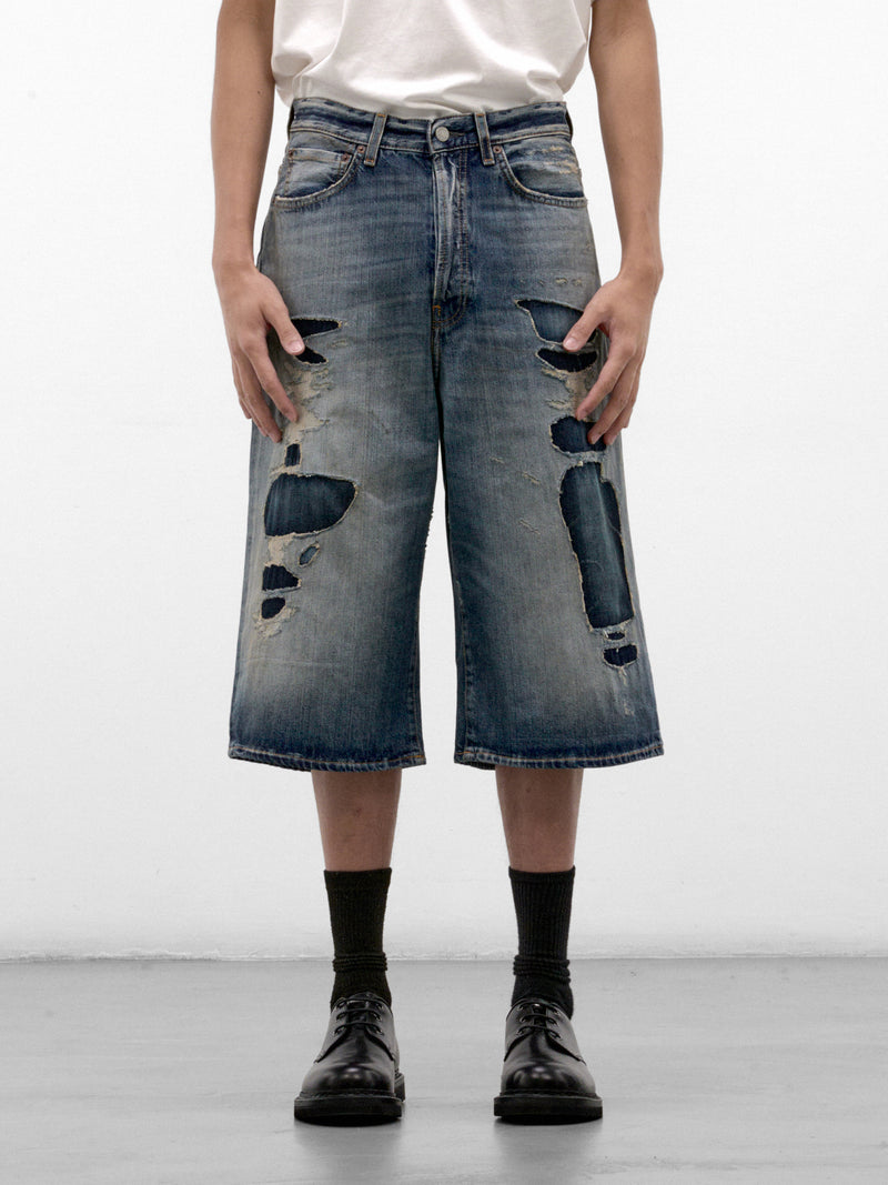 Blue Distressed Denim Shorts (CE0085-863014-MID-BLUE)