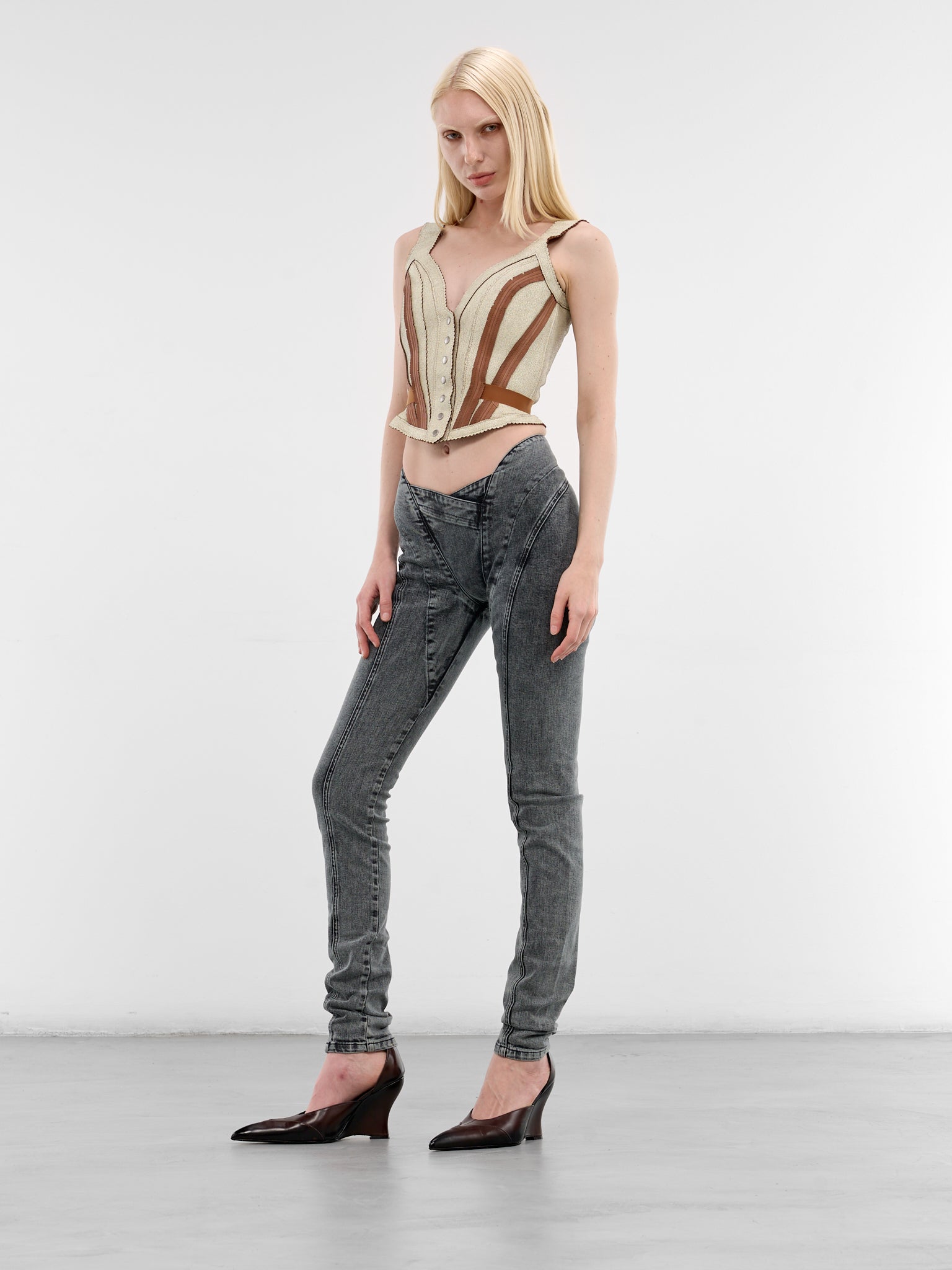 Scallop Nappa Lamb Leather Corset (SCACO0IV-IVORY)