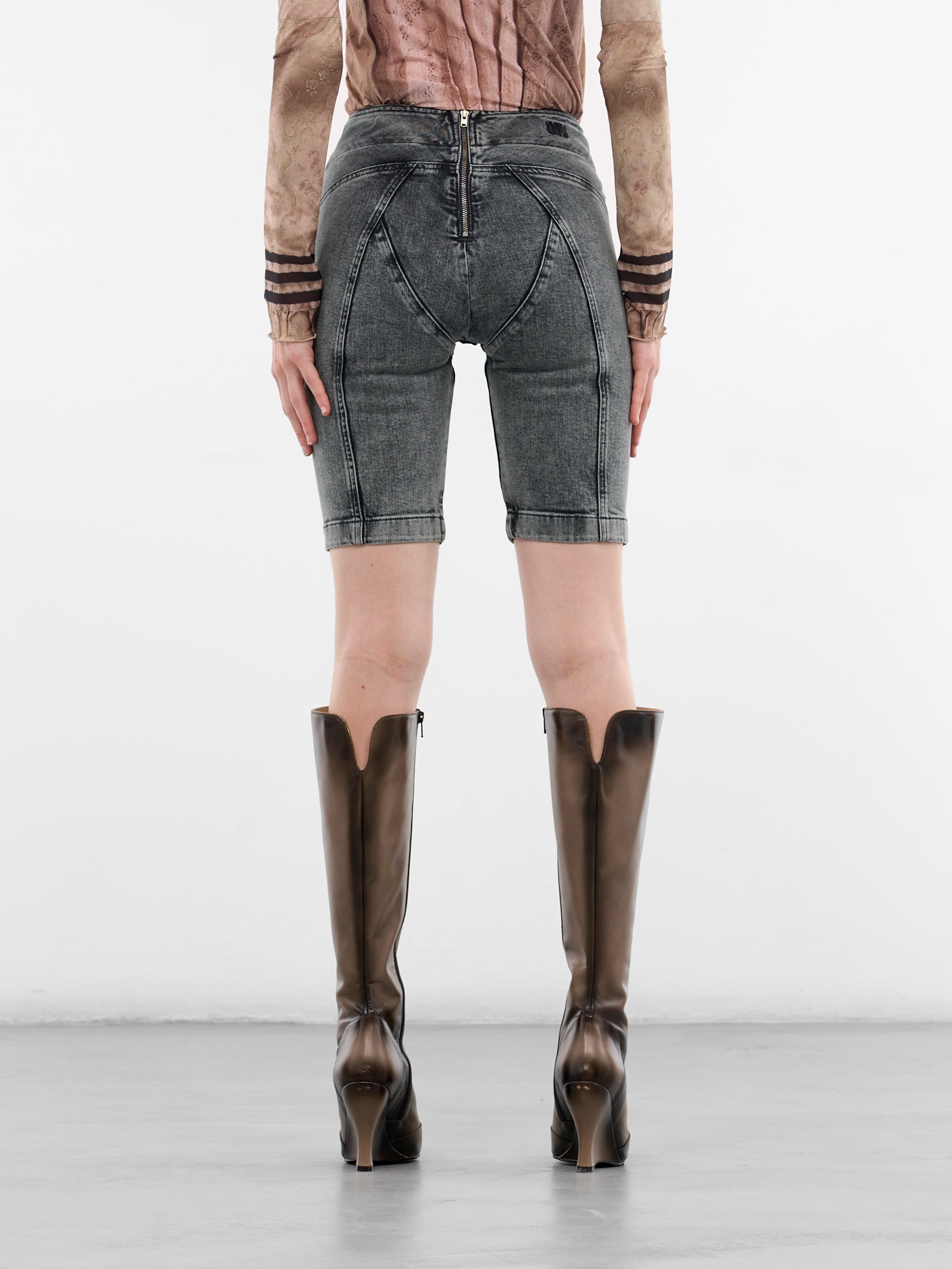 Celest Denim Asymmetric Drainpipe Shorts (CELSH0BL-BLUE)