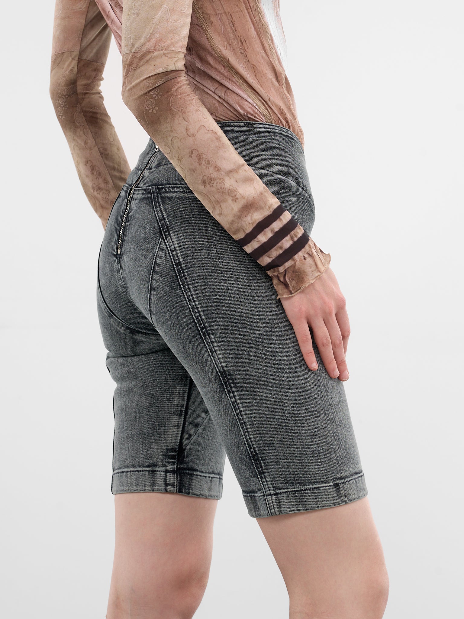 Celest Denim Asymmetric Drainpipe Shorts (CELSH0BL-BLUE)