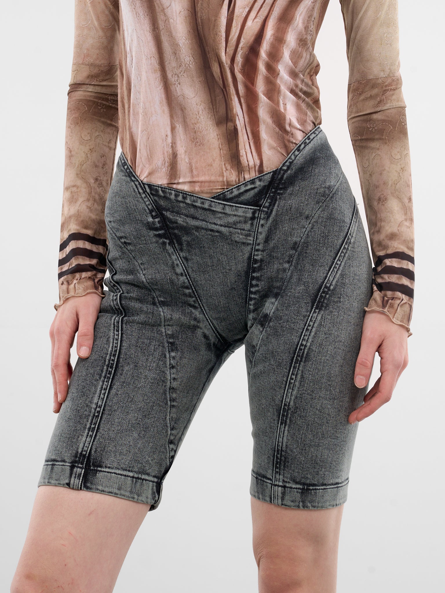 Celest Denim Asymmetric Drainpipe Shorts (CELSH0BL-BLUE)