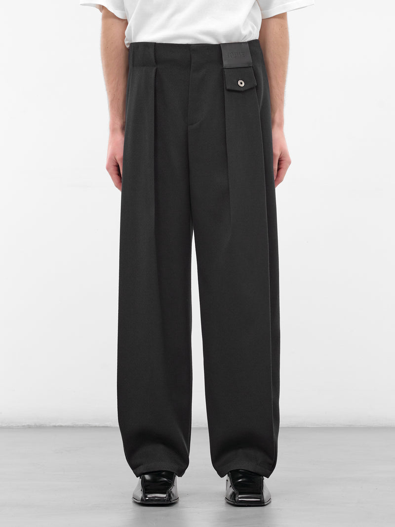 Navy Cavalry Twill Pleated Trousers (H526Y04WJ4-DARK-NAVY-BLUE)