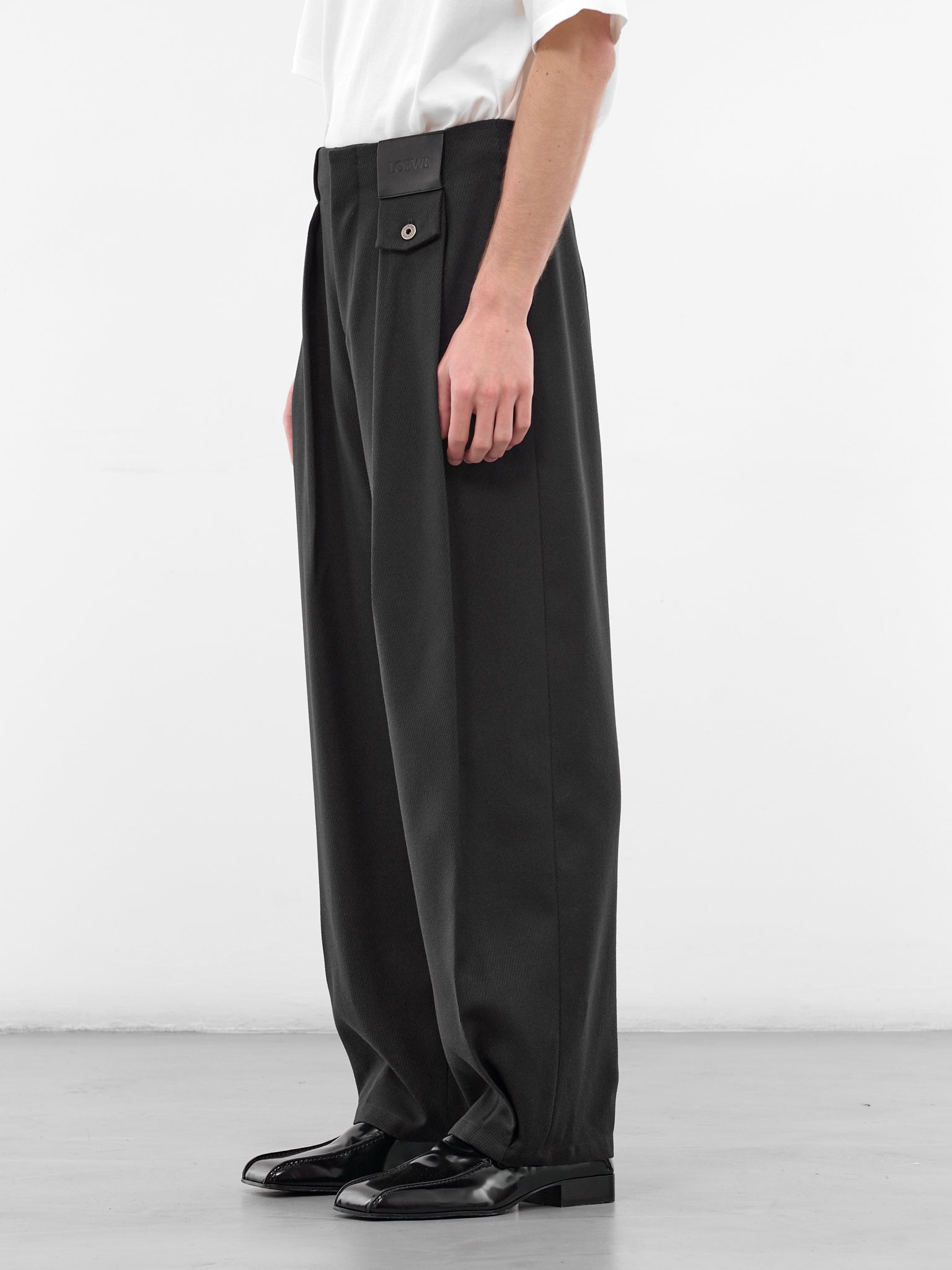 Navy Cavalry Twill Pleated Trousers (H526Y04WJ4-DARK-NAVY-BLUE)