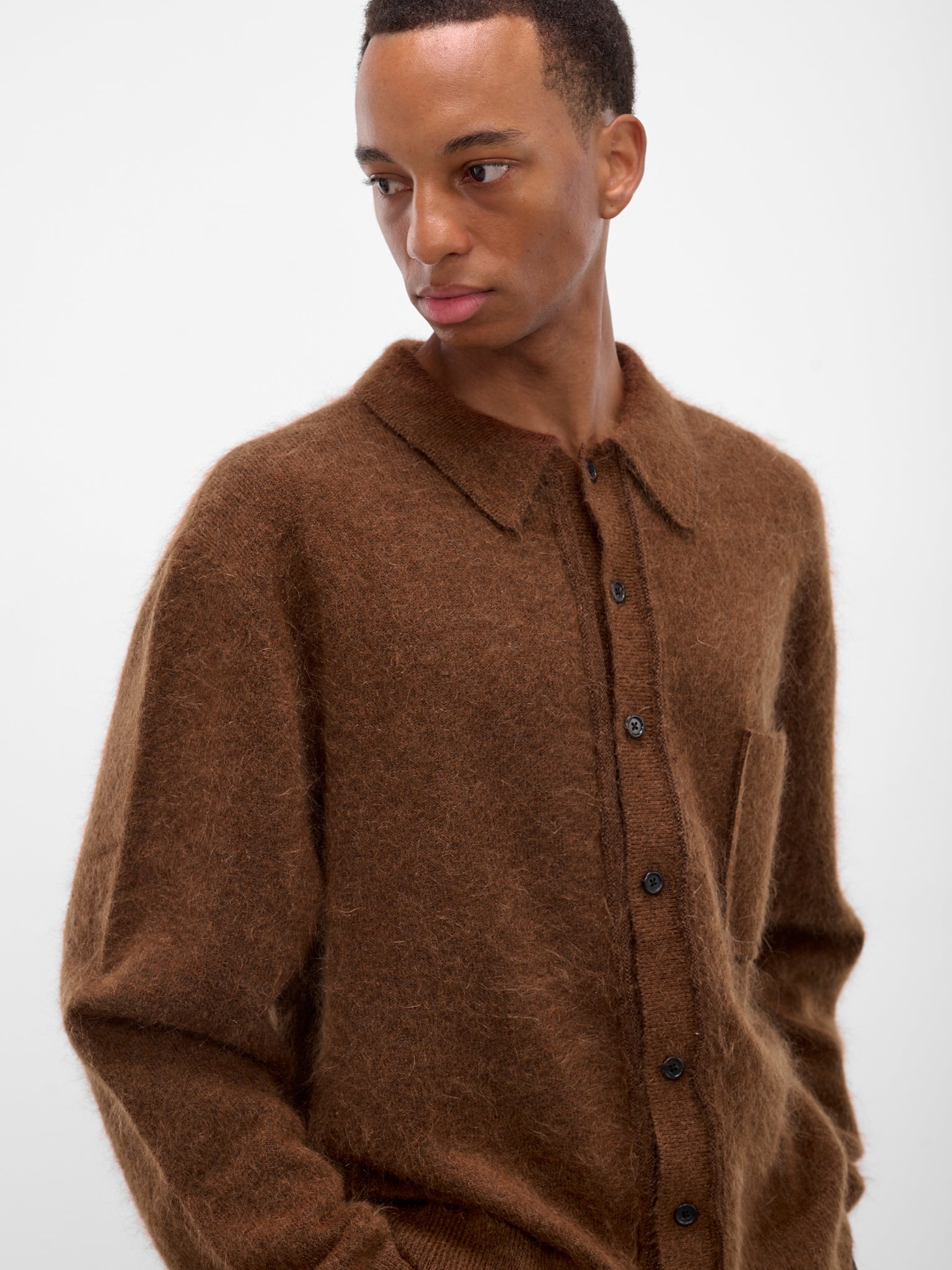 Brown Alpaca Hairy Knit Cardigan (CF-20-03-04-02-BROWN)