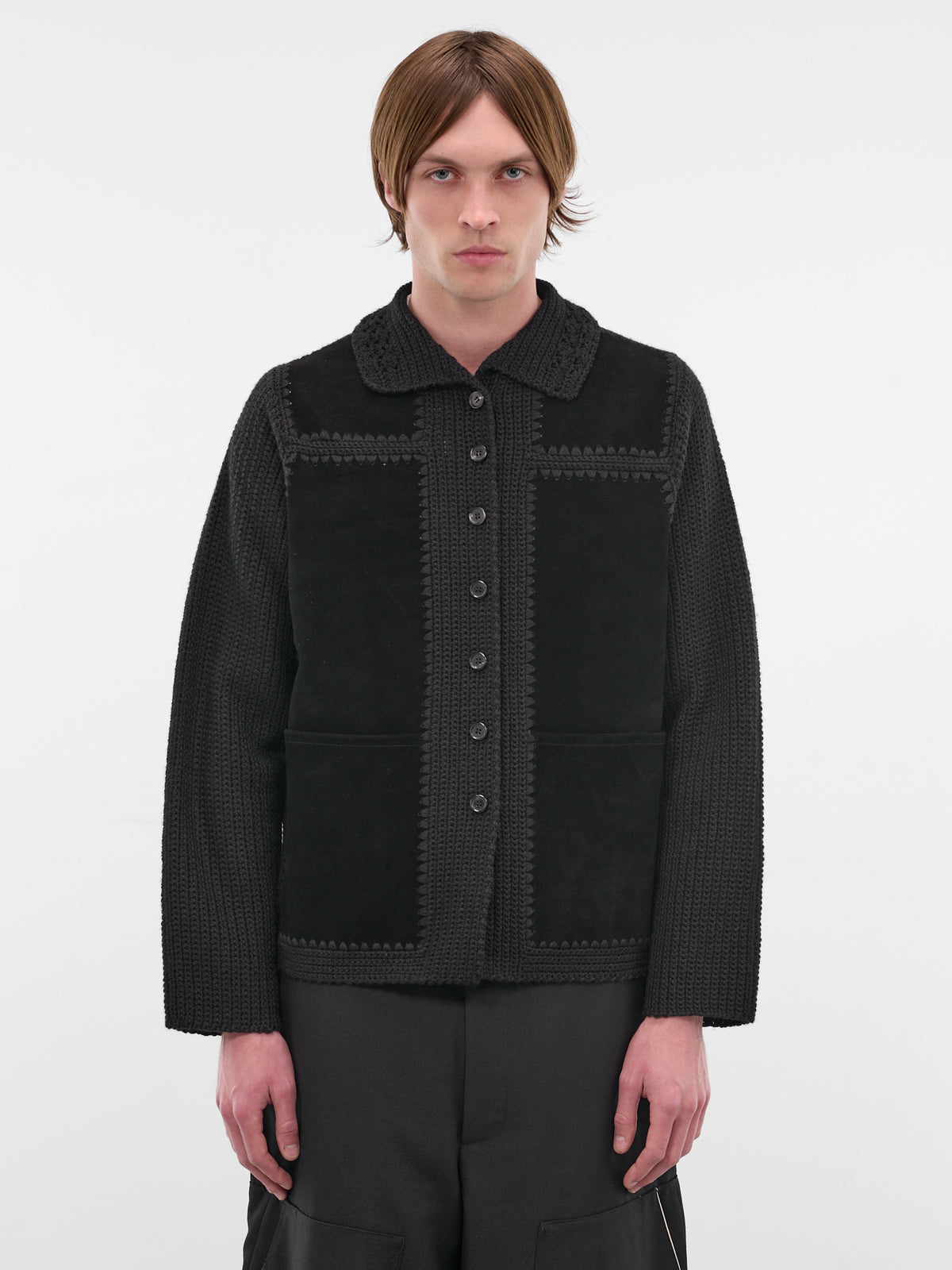 Black Suede Hand Crocheted Jacket (CF-20-09-07-01-BLACK)