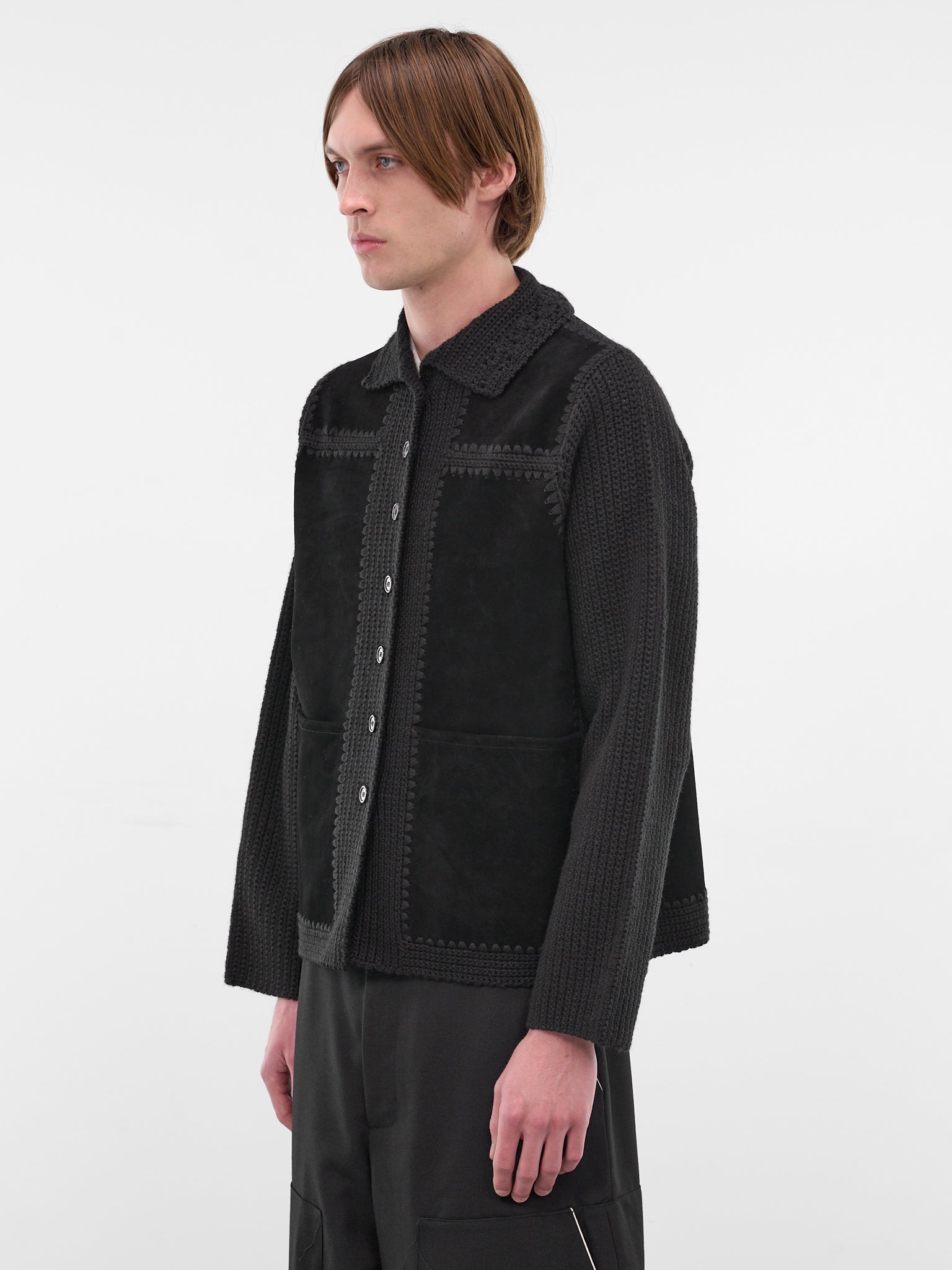 Black Suede Hand Crocheted Jacket (CF-20-09-07-01-BLACK)