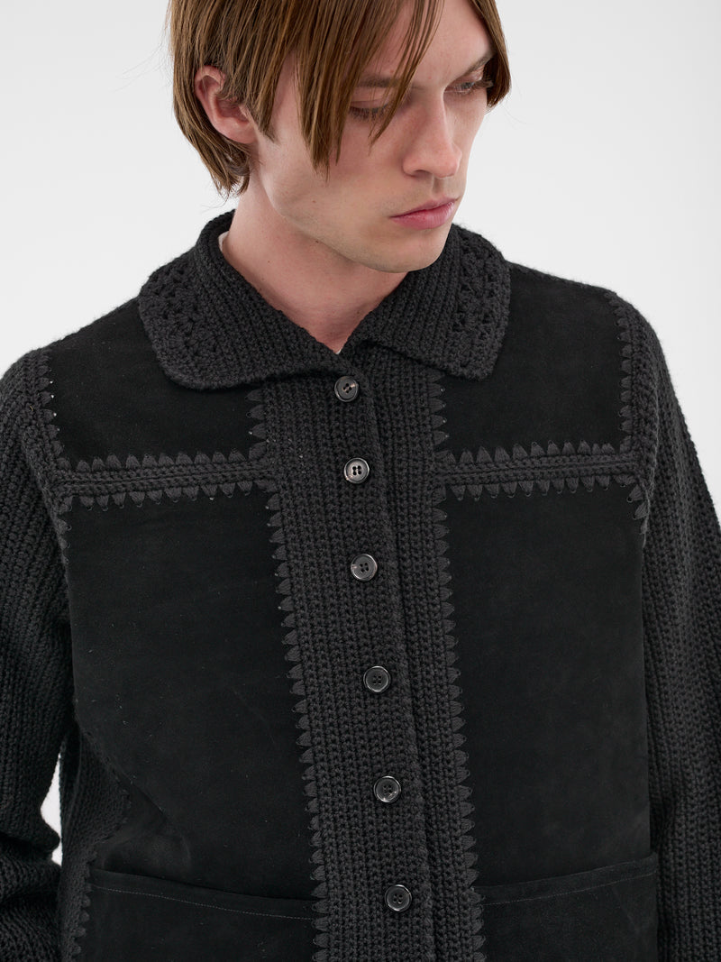 Black Suede Hand Crocheted Jacket (CF-20-09-07-01-BLACK)